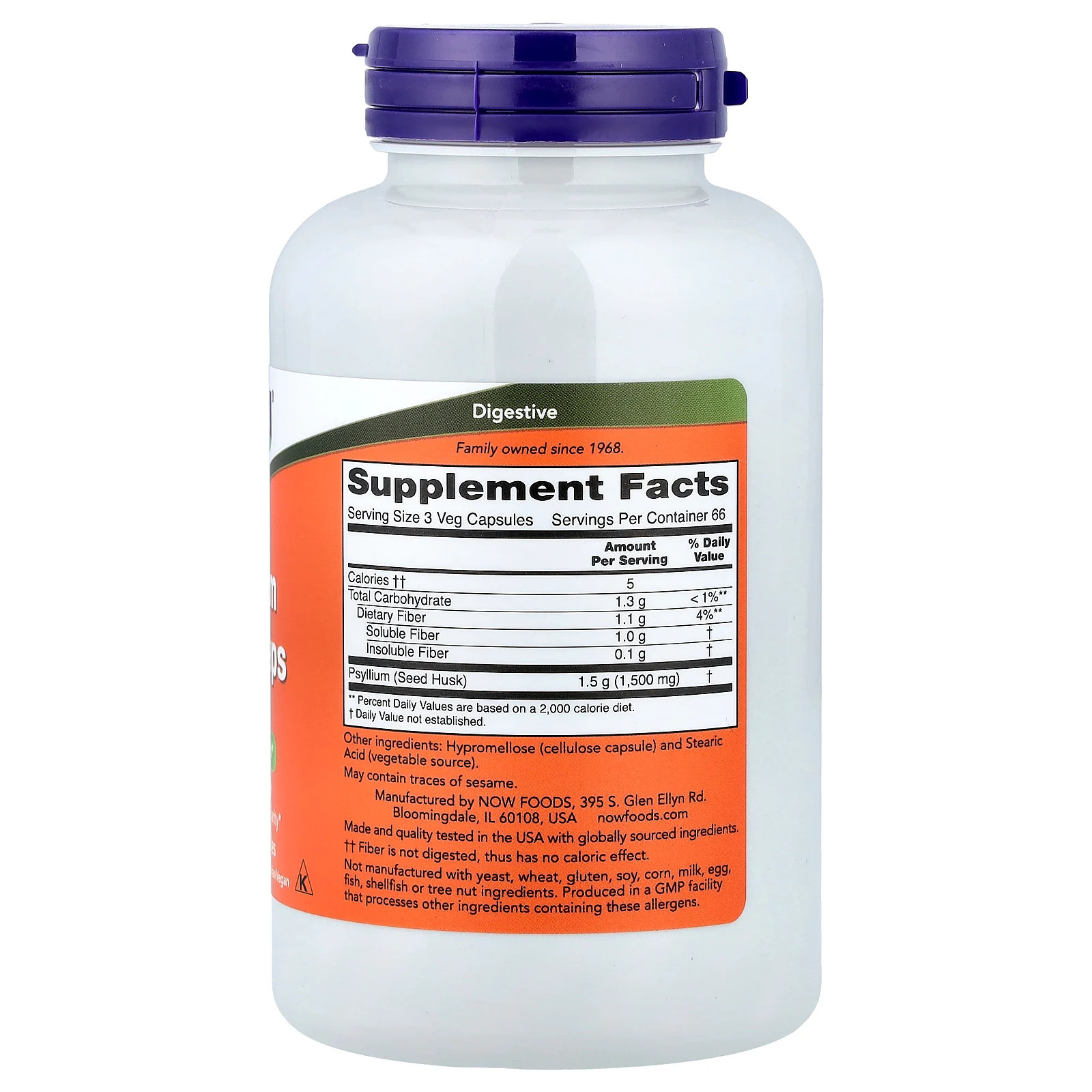 Psyllium Hush Caps, 500 mg, 200 Veg Capsules