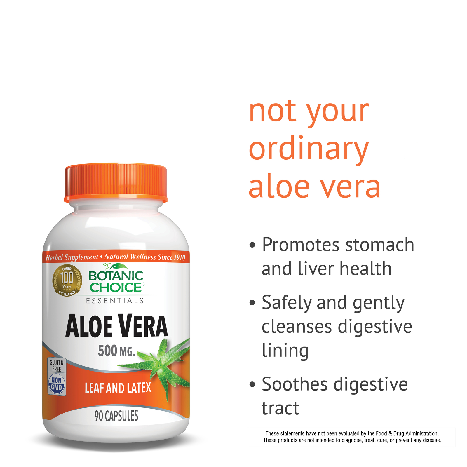 Botanic Choice Aloe Vera 500 Mg. Digestive Herbal Supplement, 90 Capsules