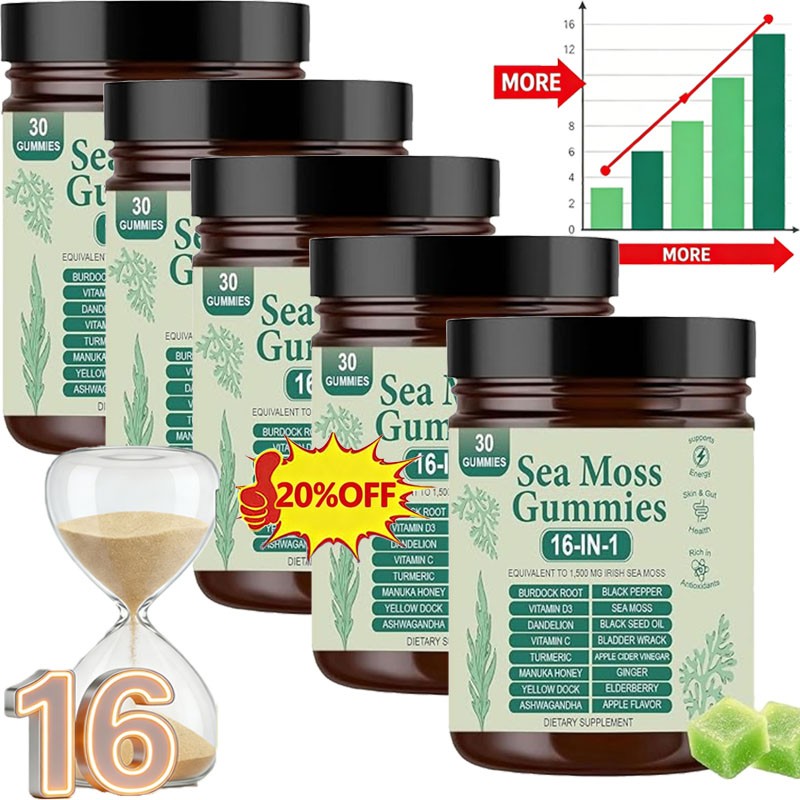 16 Organic 1 | Sea Moss Gummy Extract Irishmoss in 6000Mg | Green Apple Flavor