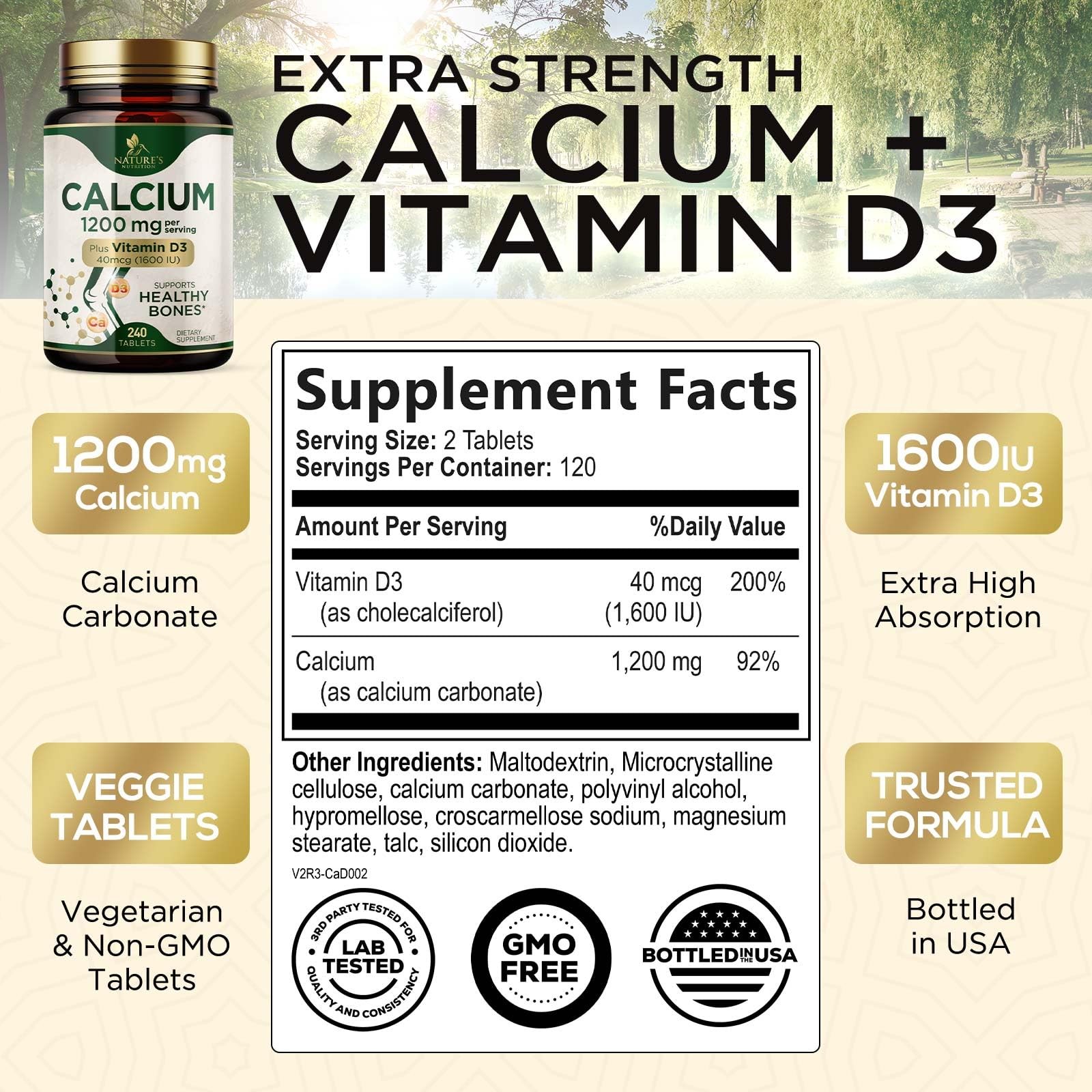 Calcium 1200 mg with Vitamin D3 – Bone Health 240 Count (Pack of 1)