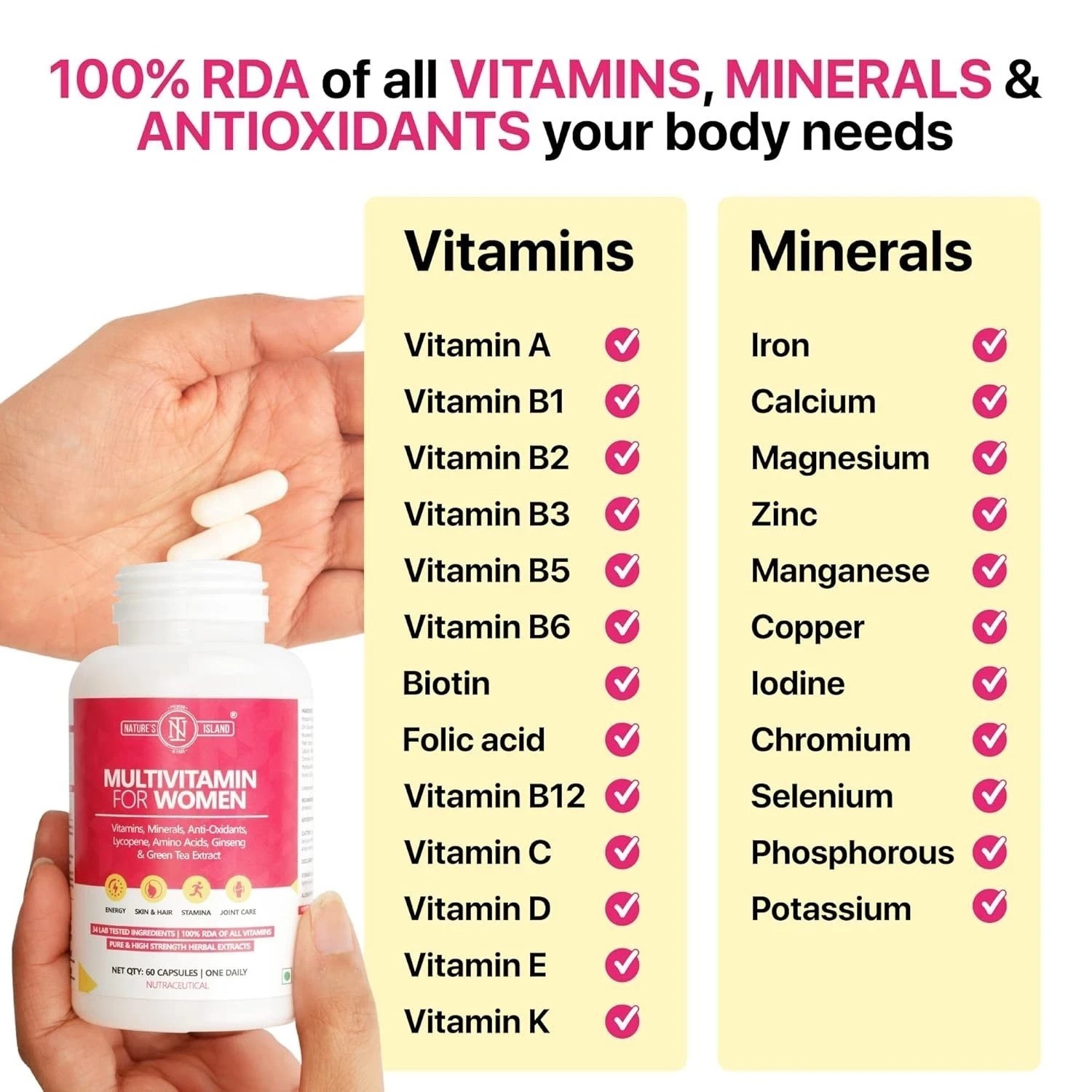 Nature’s Island Multivitamin For Women, (60 Capsules) – 100% RDA of all Vitamins