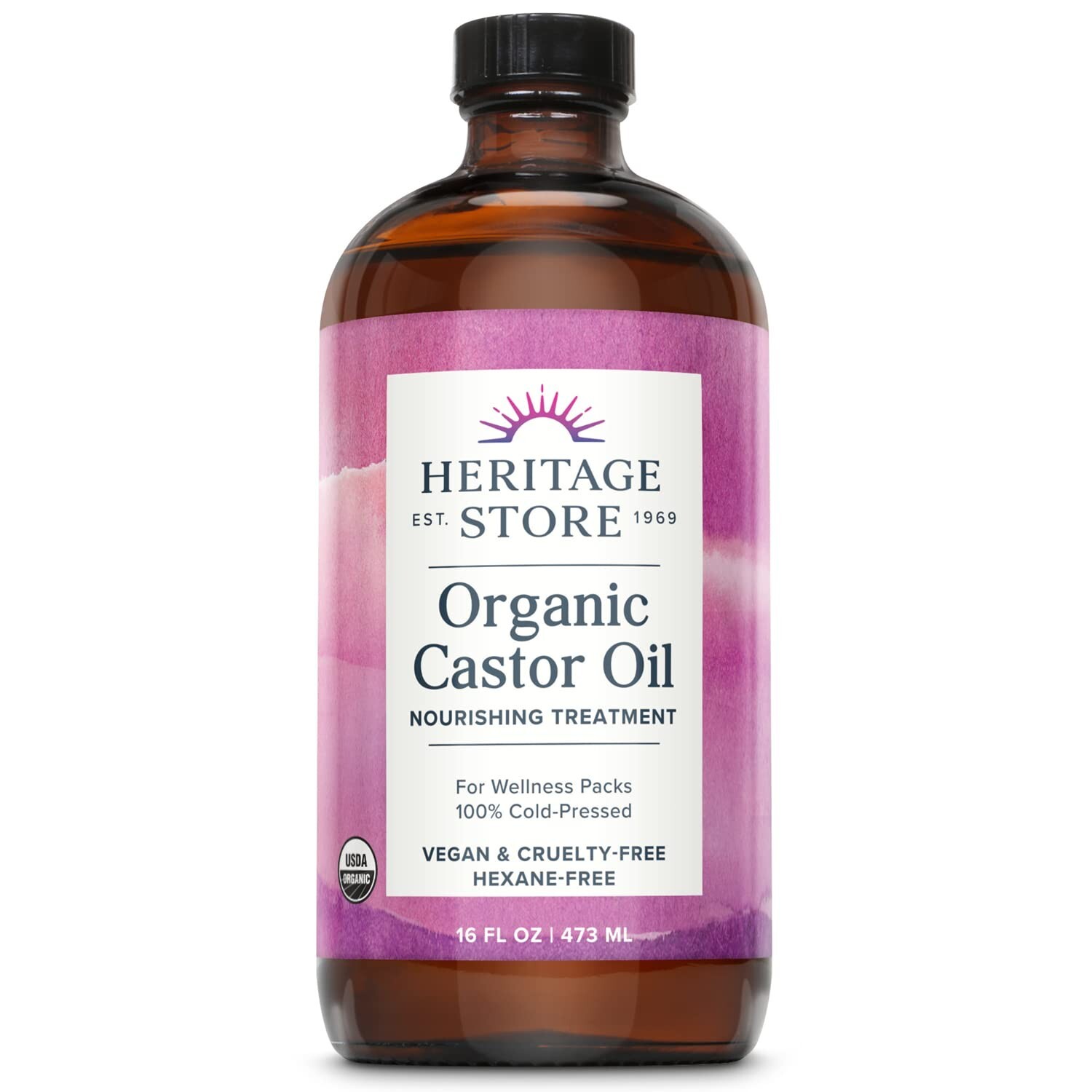 Heritage Store Organic Castor, Glass Bottle, Cold Pressed, Rich Hydration, 16oz