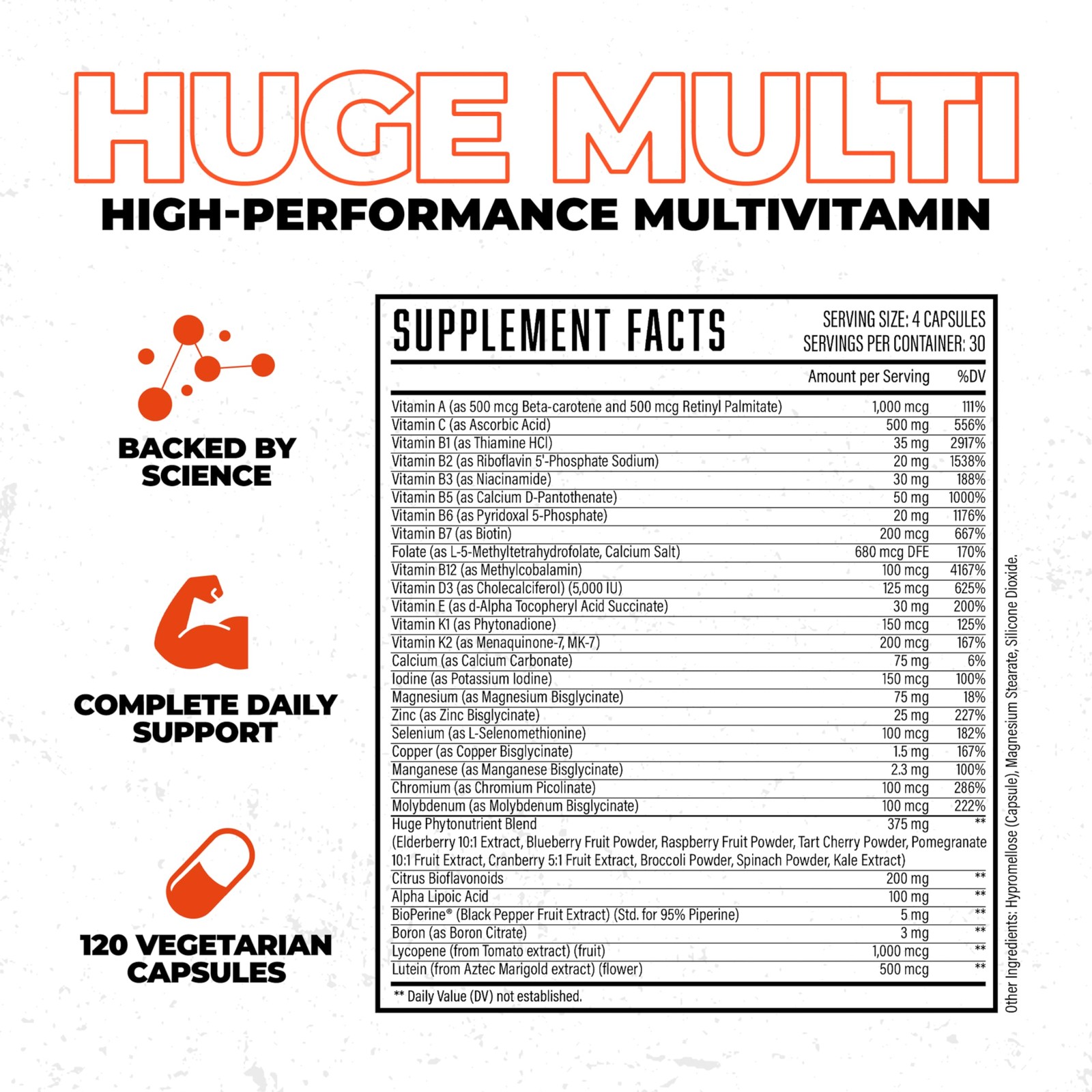 Huge Multi, Multivitamin for Men, High-Performance 120 Count (Pack of 1)