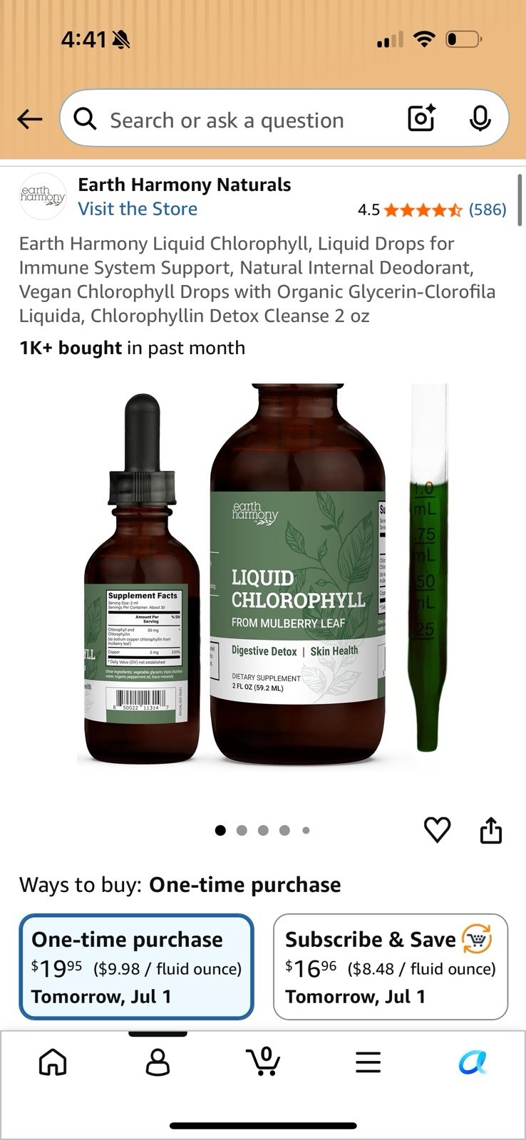 Earth Harmony Liquid Chlorophyll, Liquid Drops for Immune System Support 2 oz