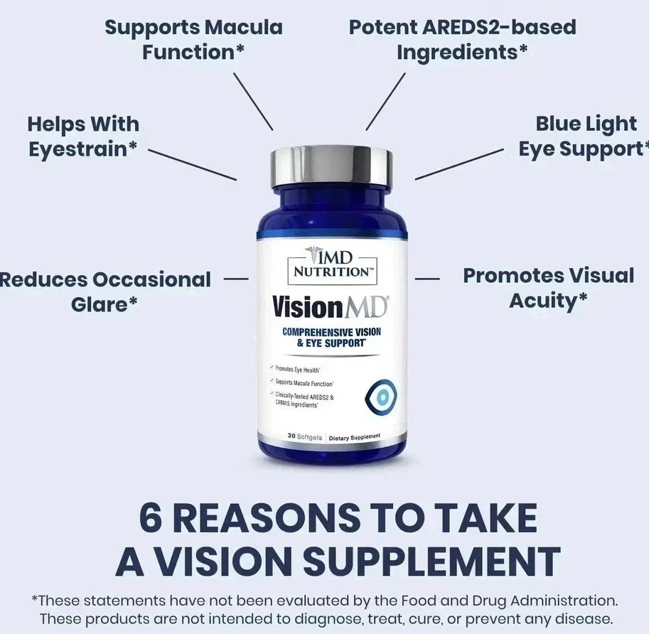 2 pack MD Nutrition Vision MD Eye Vitamin CARMIS – Eye Supplement 30 Softgels.