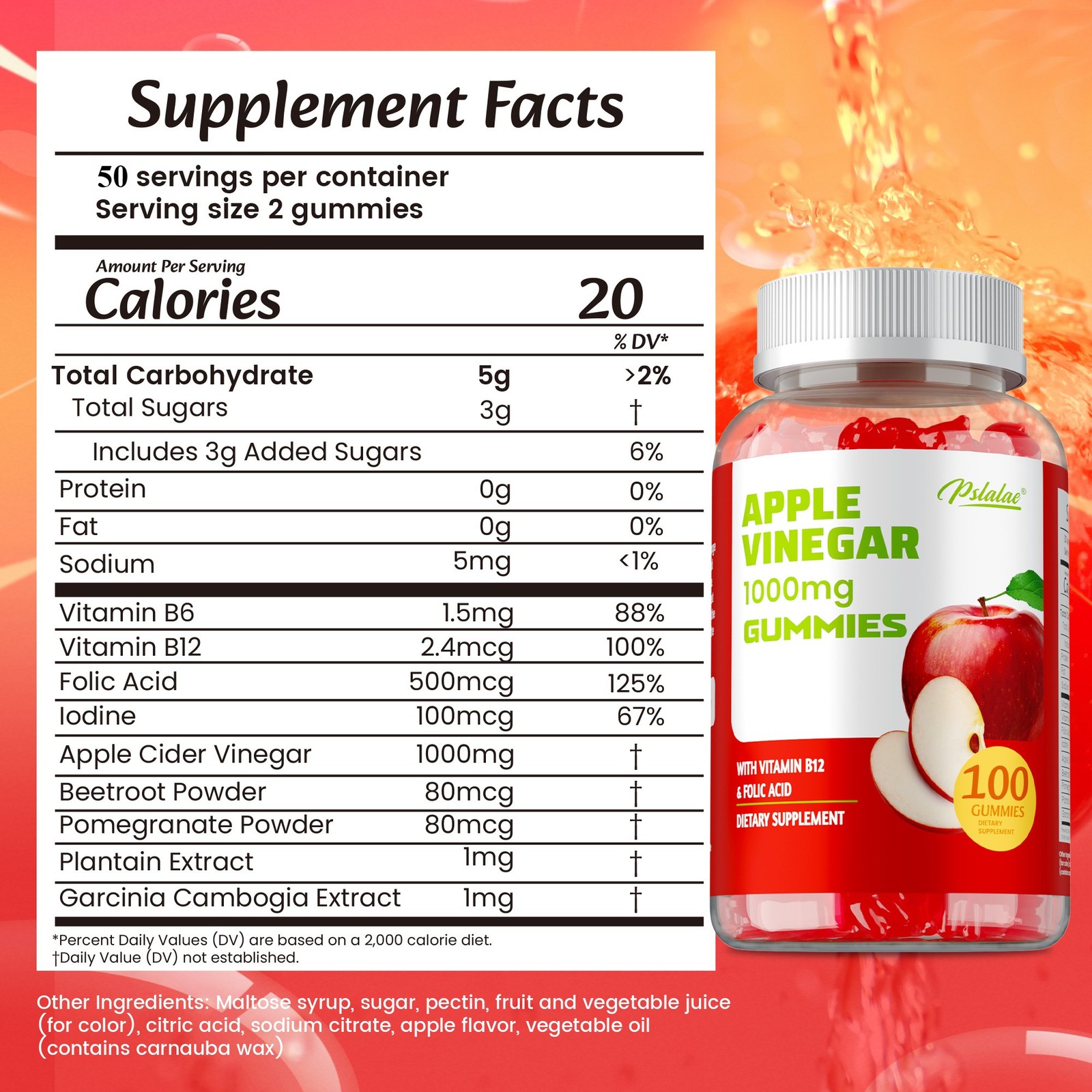 Apple Cider Vinegar 100pcs – Boost Energy, Digestive Function and Immune Health