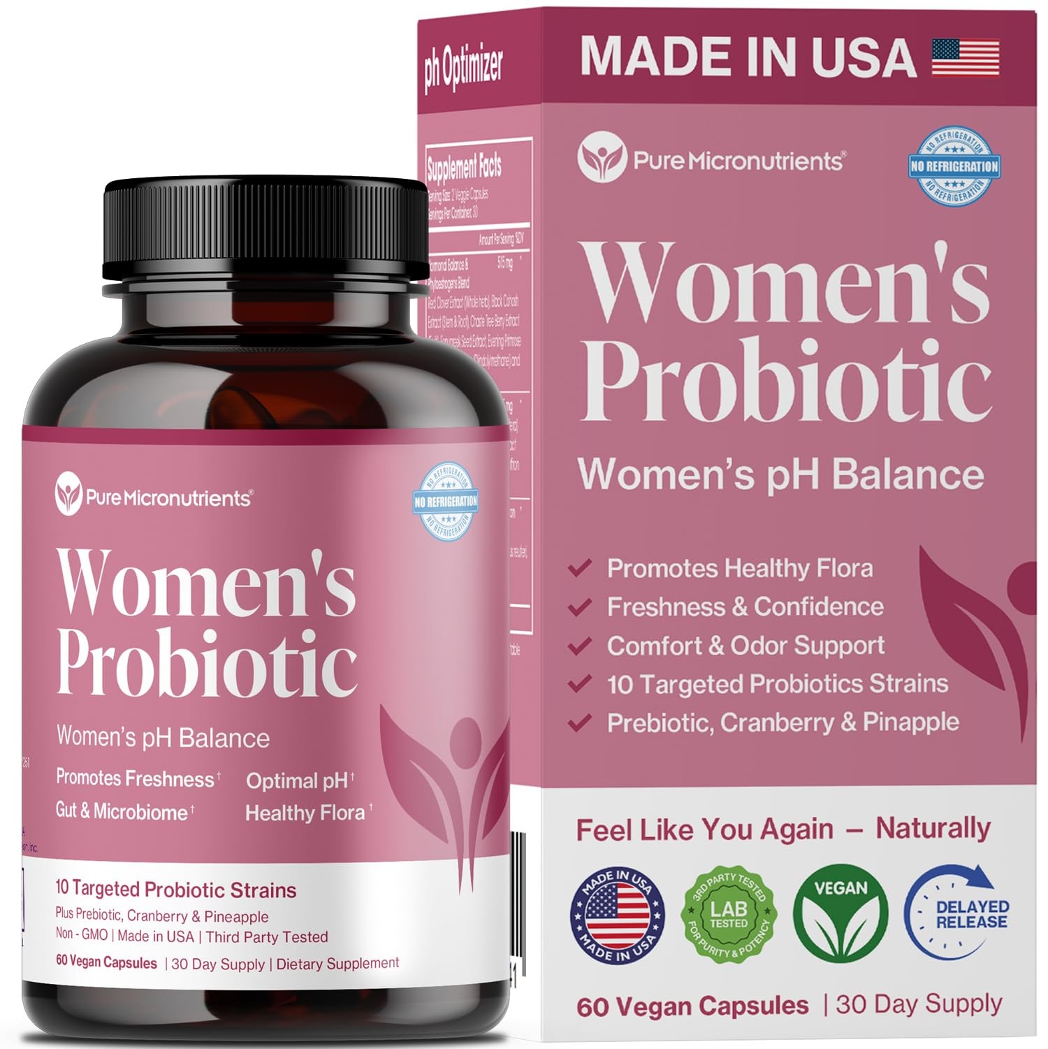 Vaginal Probiotics 60 Capsules with Cranberry – pH Balance & Odor Support