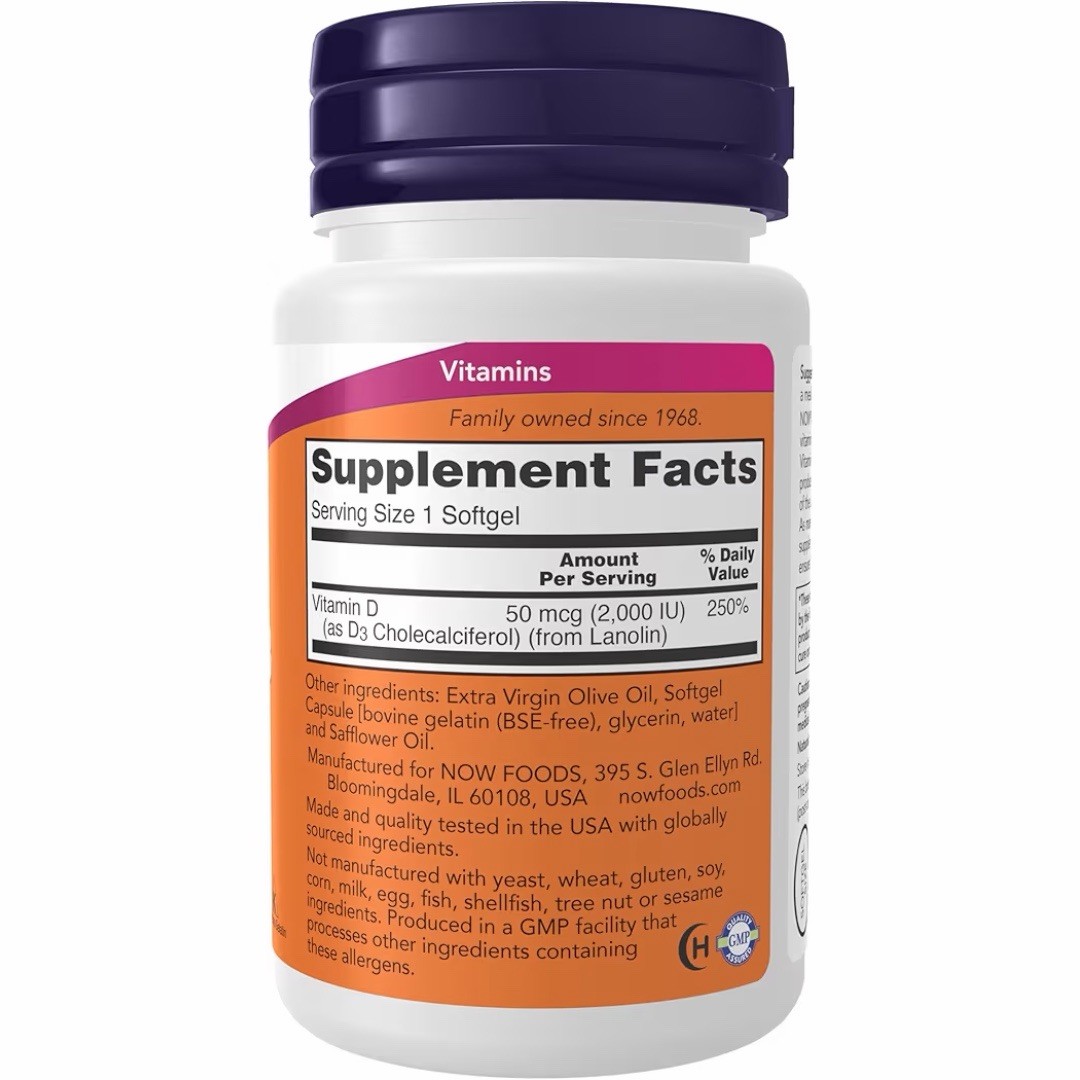 NOW Foods Vitamin D3 2000 IU High Potency Immune Support 30 Softgels