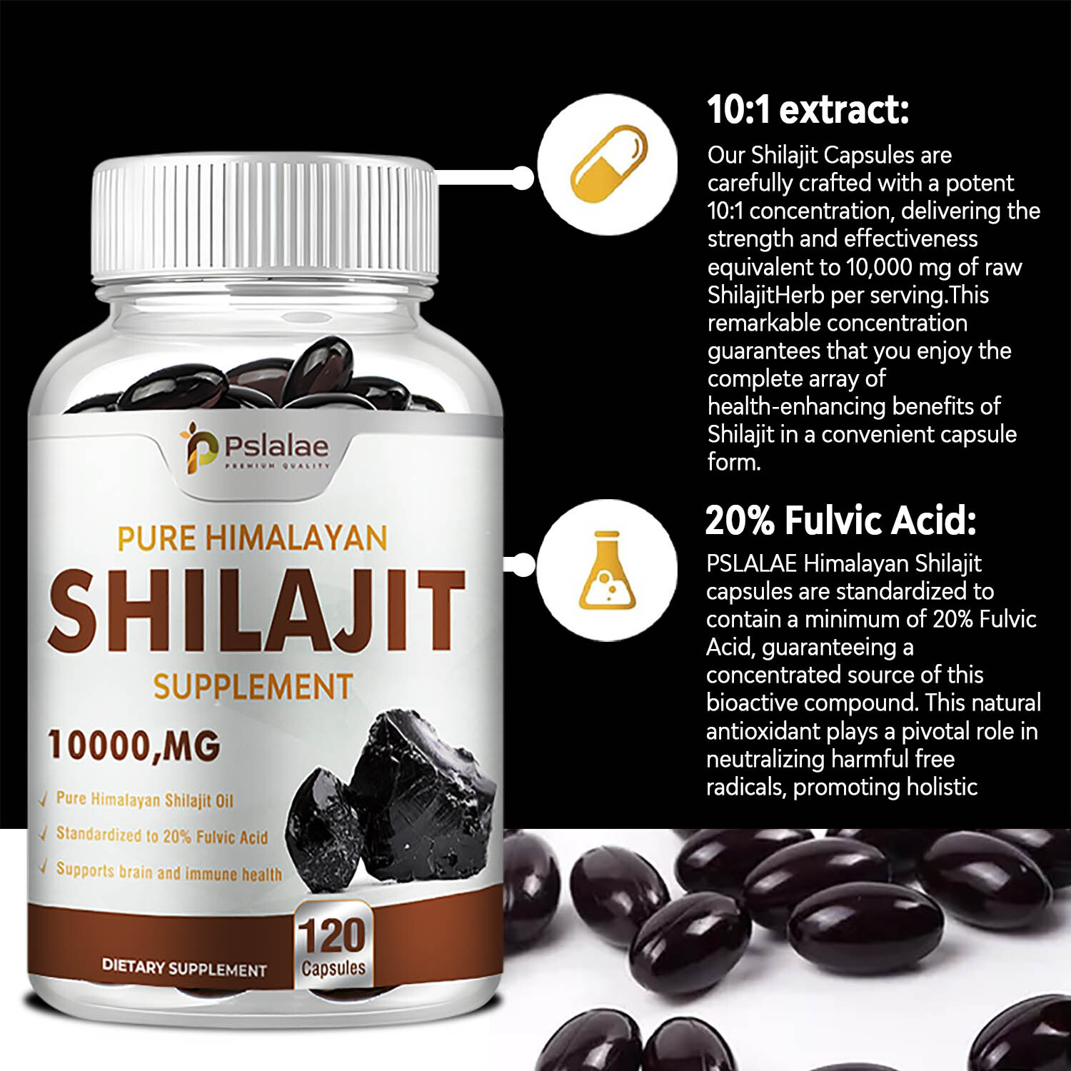 Pure Himalayan Shilajit 10000mg – Fulvic Acid – Stamina, Strength, Performance