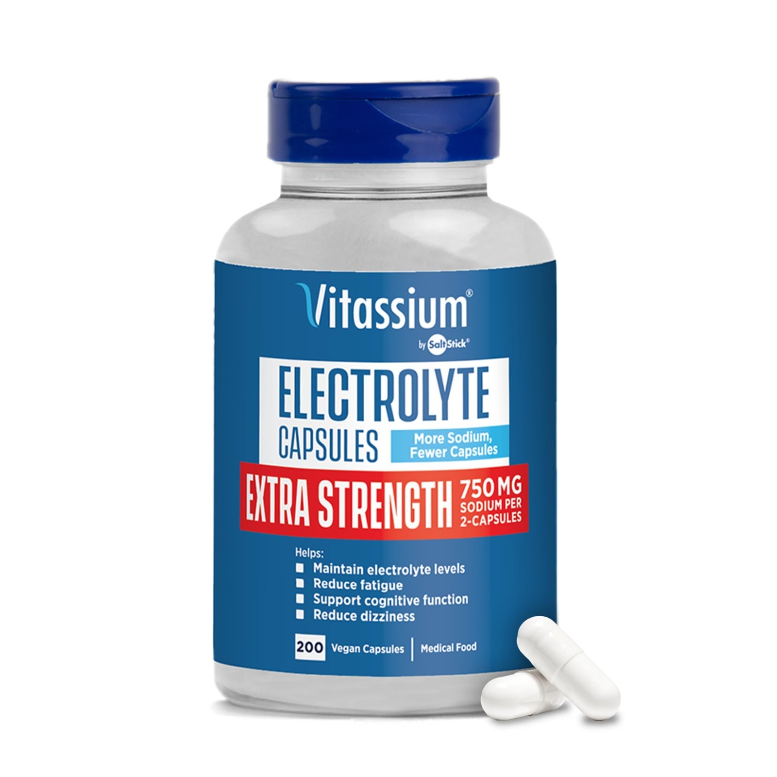 Extra Strength Electrolyte Capsules 750mg Sodium for POTS & High Sodium Diets –