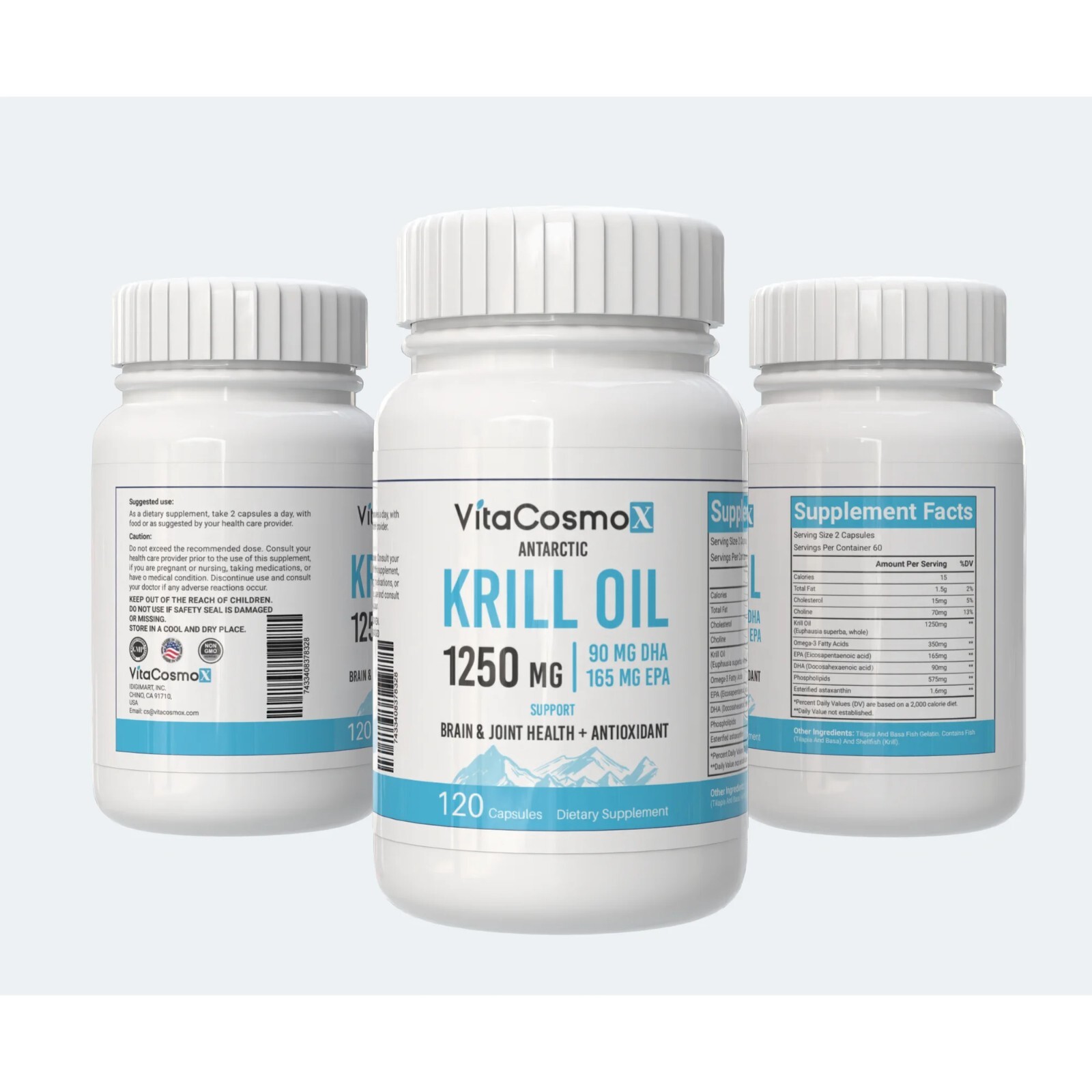 VitaCosmoX Antarctic Krill Oil 1250mg for Brain & Joint Support 120 capsules