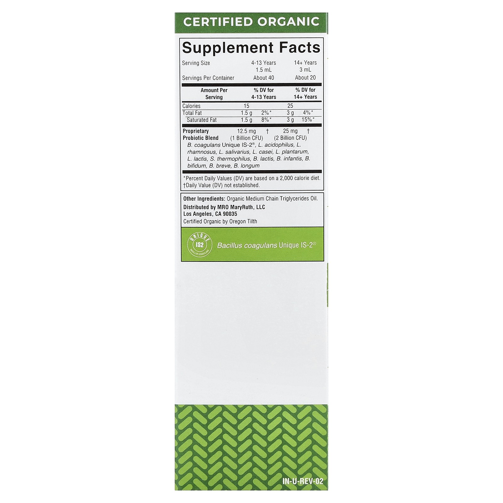 Organic Liquid Probiotic, Unflavored, 2 fl oz (60 ml)