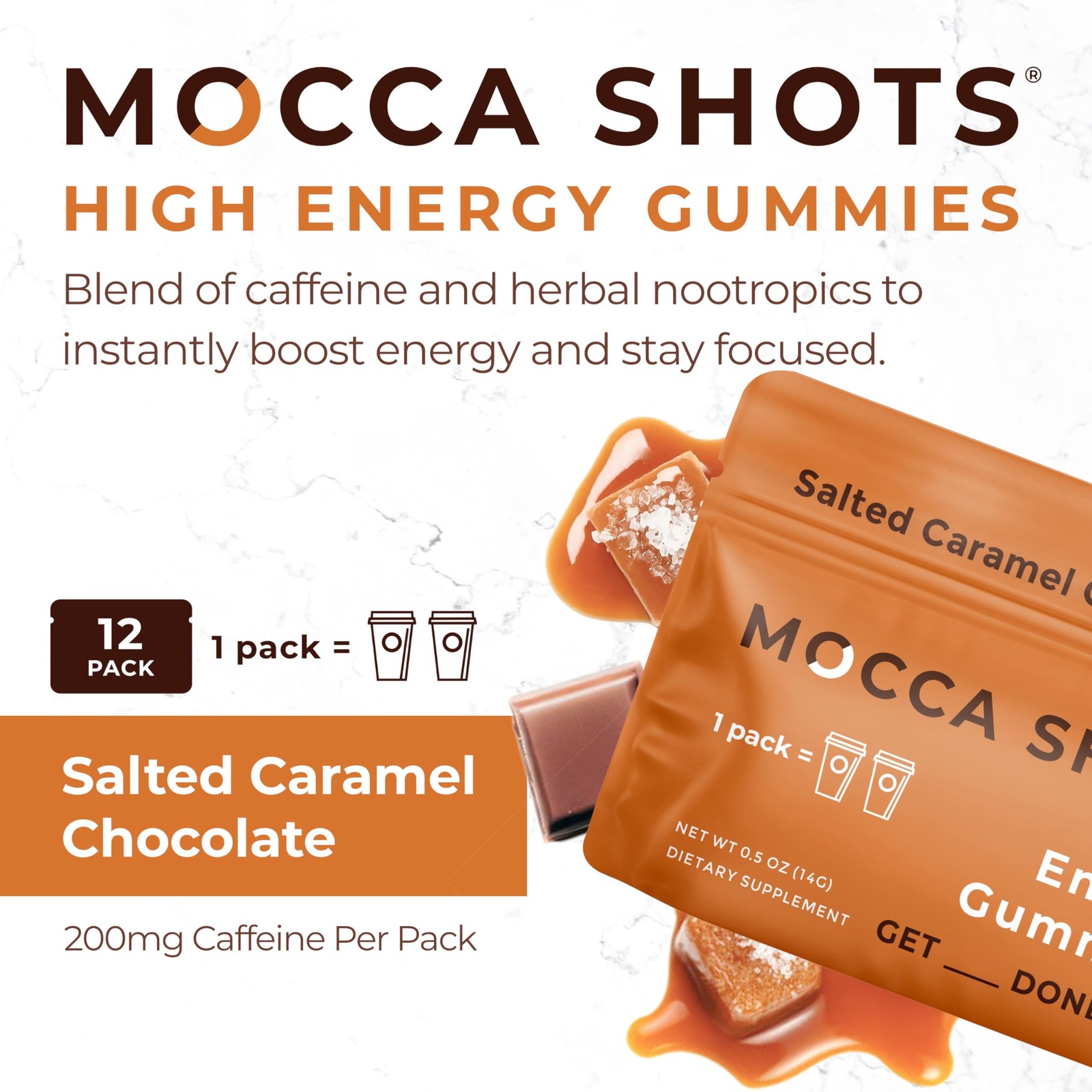 Seattle Gummy Company Caffeine Energy Gummies 12-Pack, Salted Caramel Chocola…