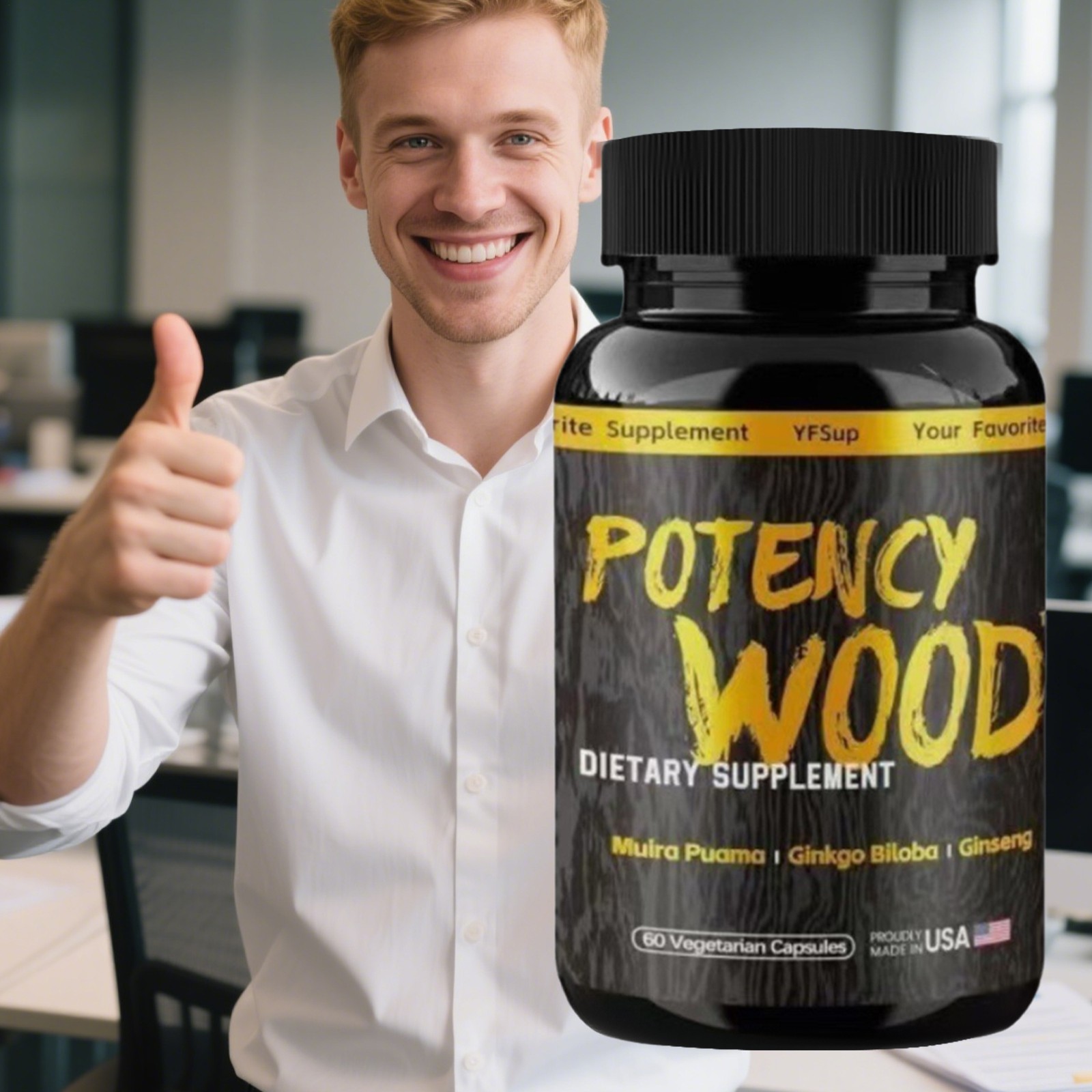 Potency Wood Dietary Supplement Muira Puama Ginko Biloba Ginseng 60 Capsules