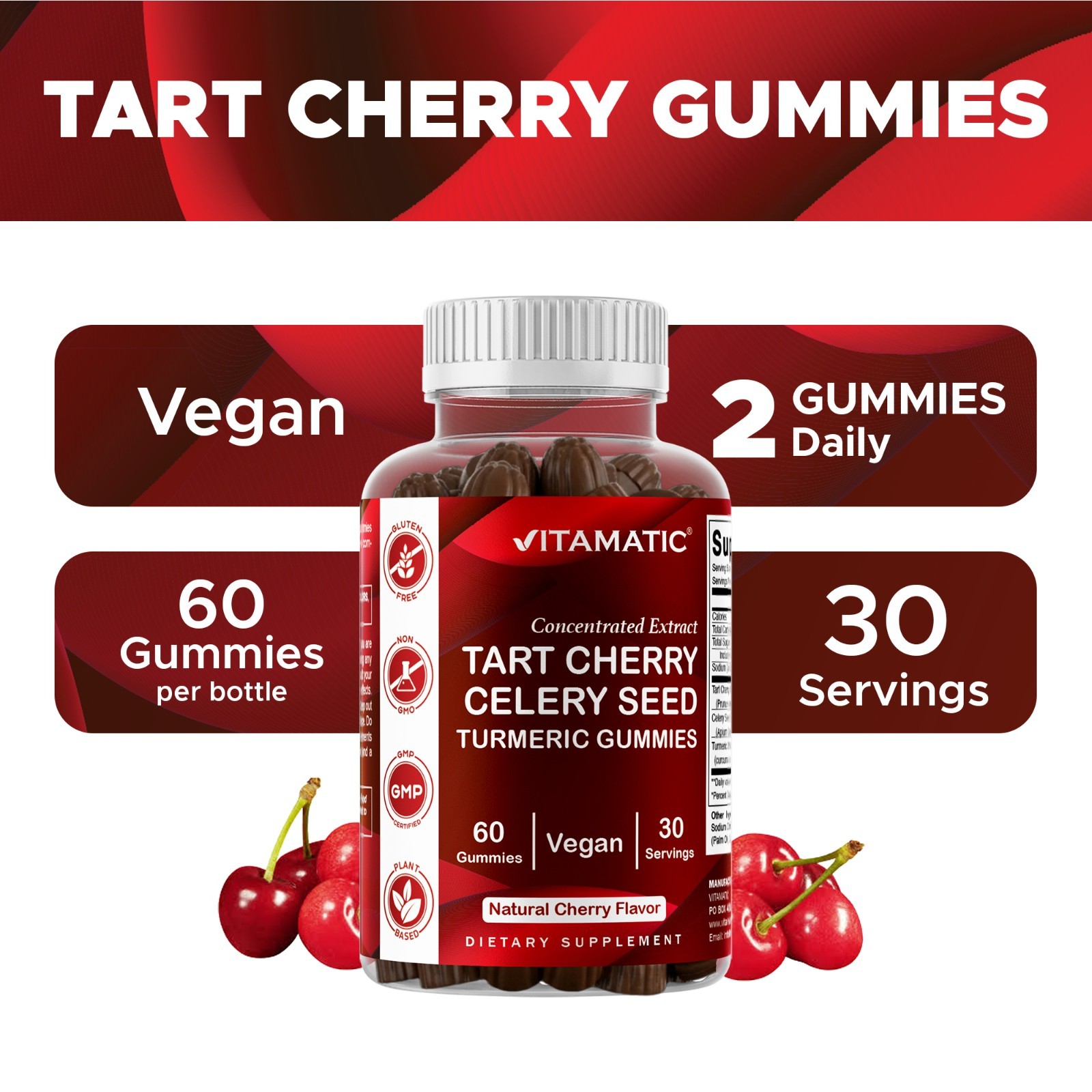 2 Pack Vitamatic Tart Cherry with Celery Seed Gummies – 4000mg Serving 120ct