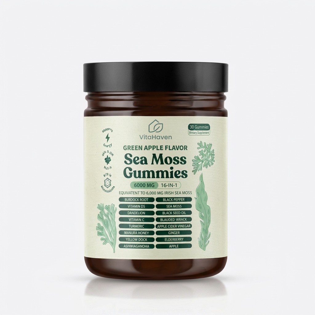 16 IN 1 Organic Sea Moss Gummy Irishmoss Extract 6000Mg | Green Apple Flavor US