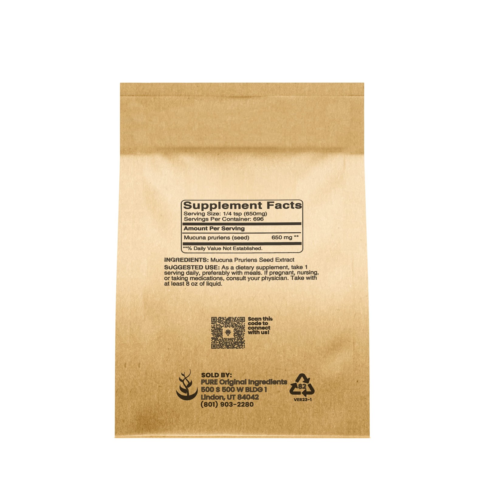 Pure Original Ingredients Mucuna Pruiens 1Lb Pure And Natural Non-Gmo