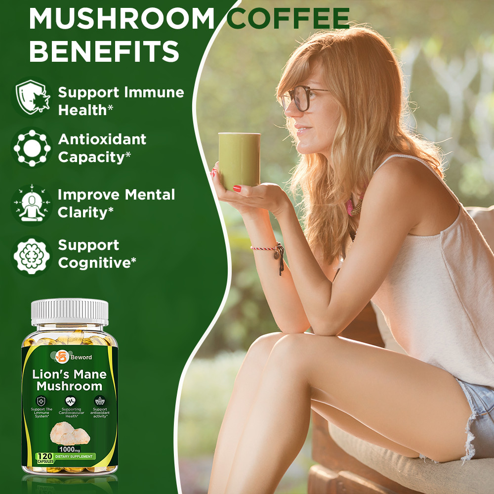 1000Mg Organic Lions Mane Mushroom Nootropic Brain Memory Focus Immune Support