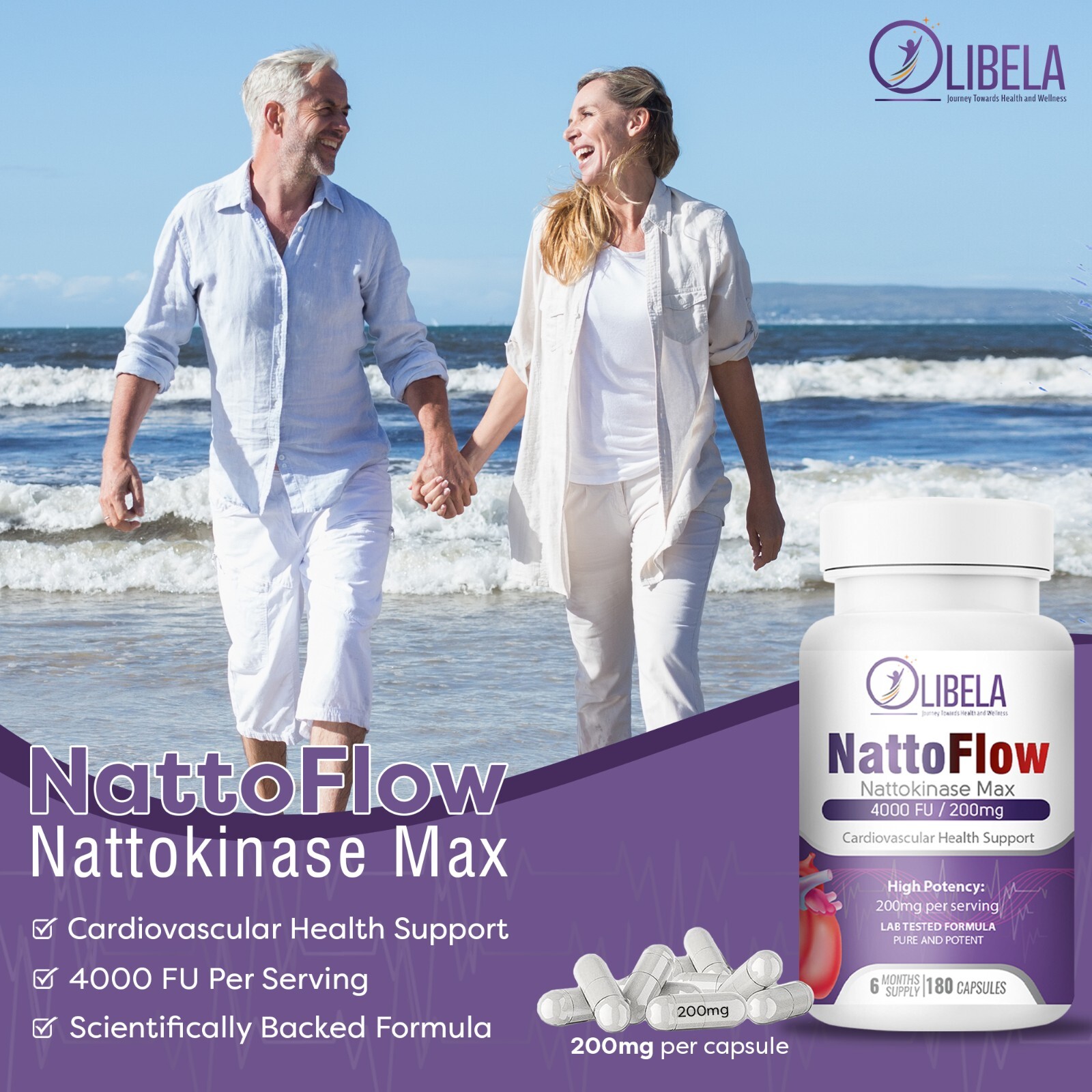 Nattokinase 4,000 FU 200mg (180 Caps) Blood Flow, Heart & Cardiovascular Health