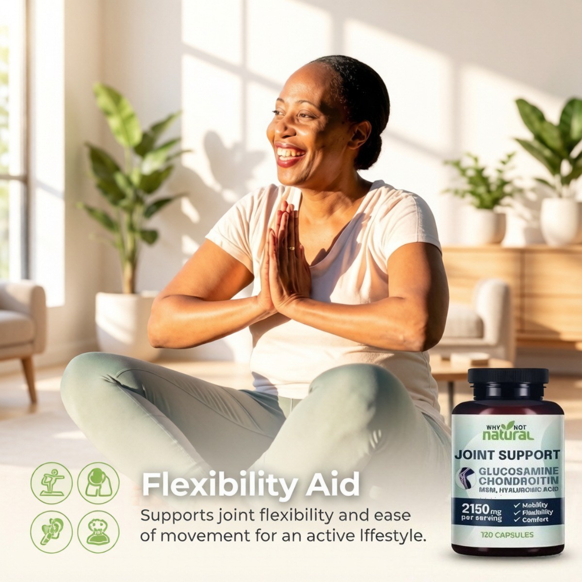 Why Not Natural 5-in-1 Joint Supplement Glucosamine Chondroitin MSM HA 120 Count