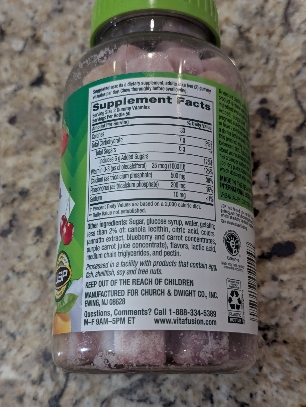 Vitafusion Calcium 500mg Plus Vitamin D3 Fruit & Cream 100 gummies exp: 01/2028