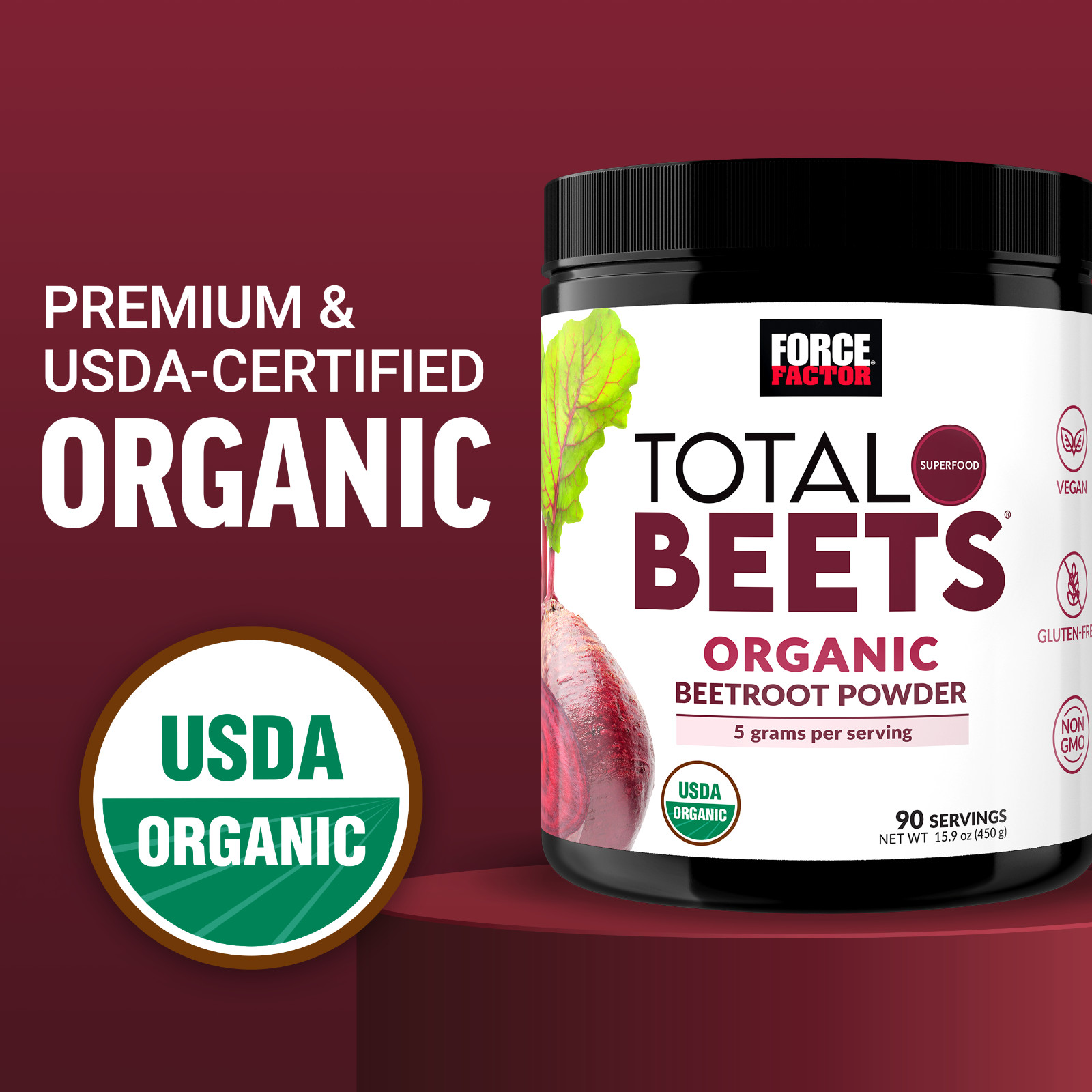Force Factor Total Beets Organic Beetroot Powder Superfood Non-GMO & Vegan