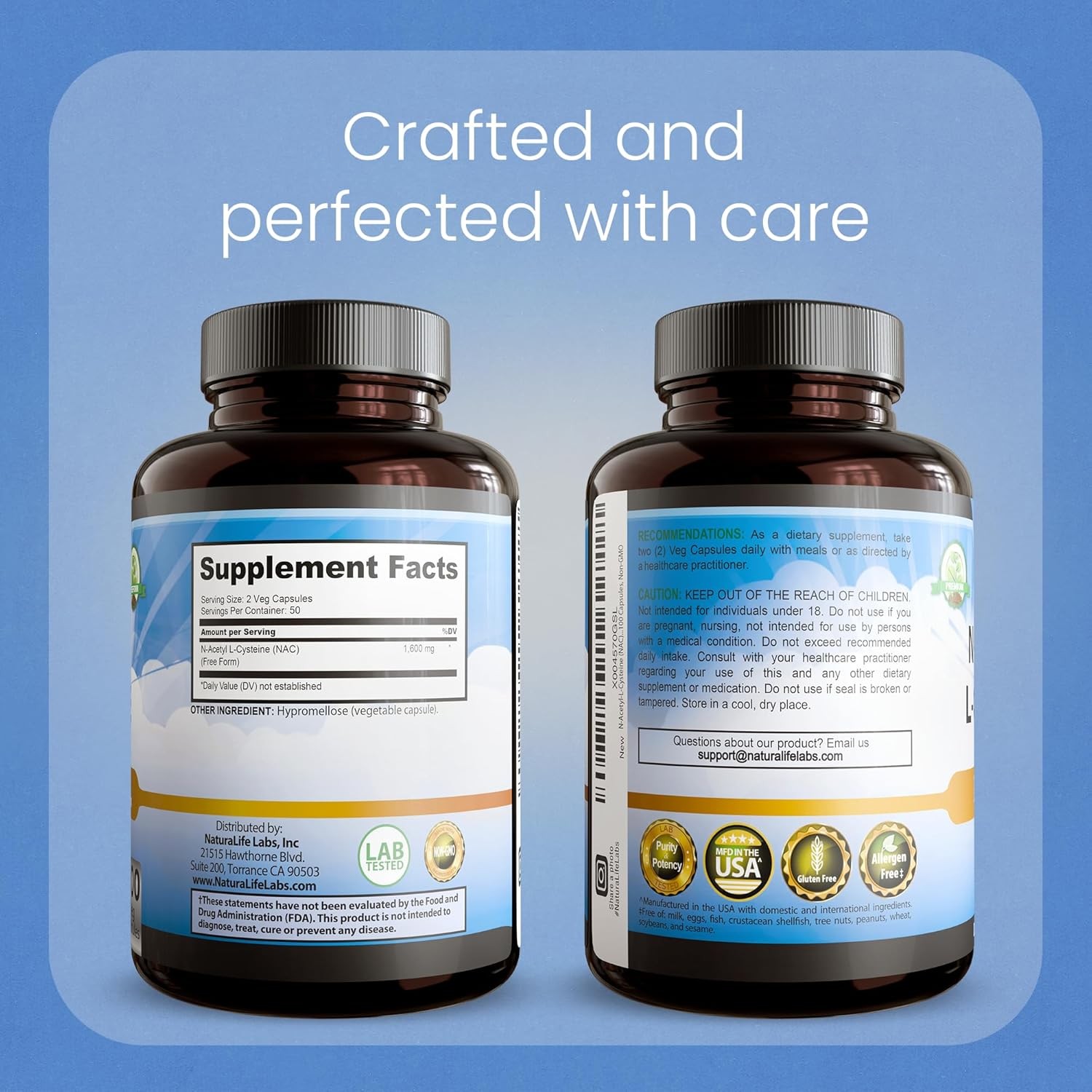 N-Acetyl-L-Cysteine (NAC) 1600 Mg – 100 Capsules, Non-Gmo & Gluten-Free