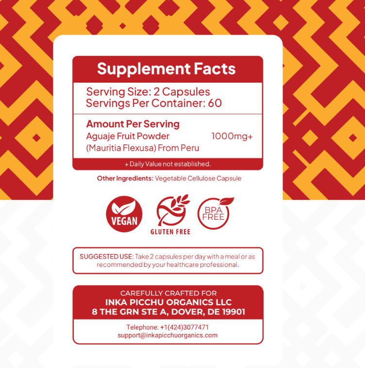 Aguaje Women’s Supplement 120 Capsules 1000mg Per Serving Femenine Support