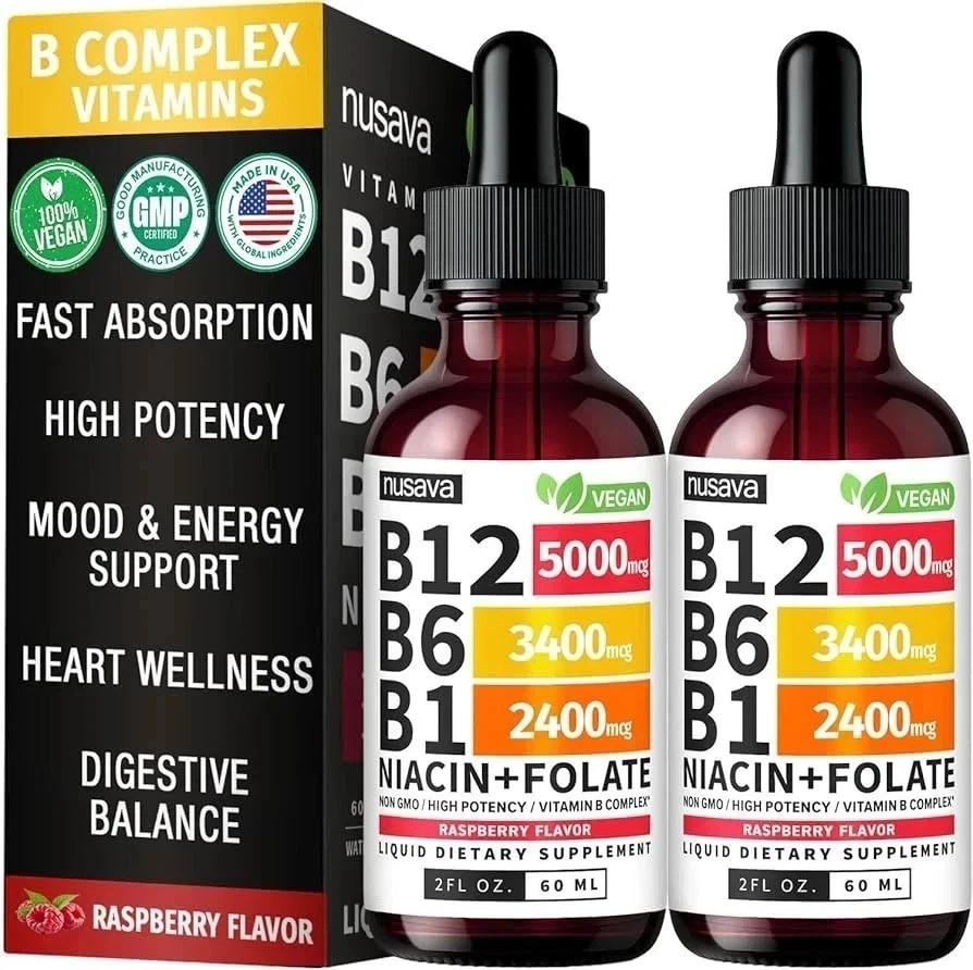 2-PC Nusava Vitamin B complex – B 12, B 6 & B 1 + Niacin & Folate – Double pack-