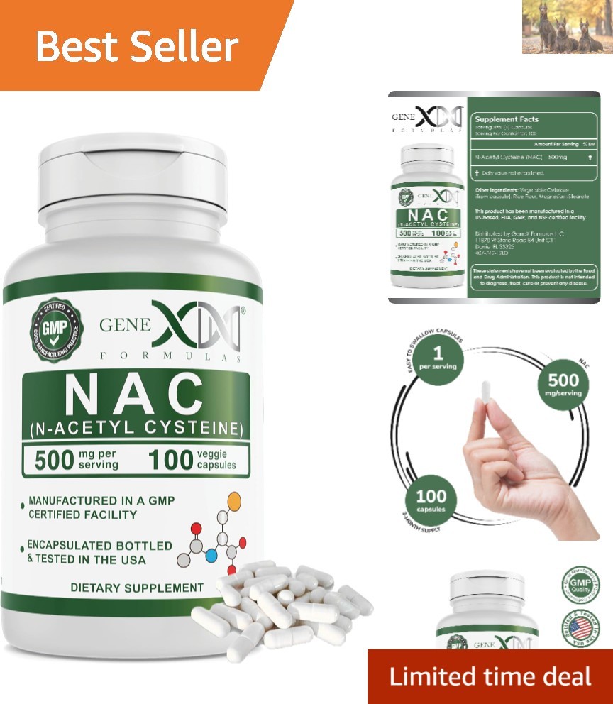 NAC 500mg Capsules – 100 Count for Liver Support – , Non-GMO, Gluten-Free