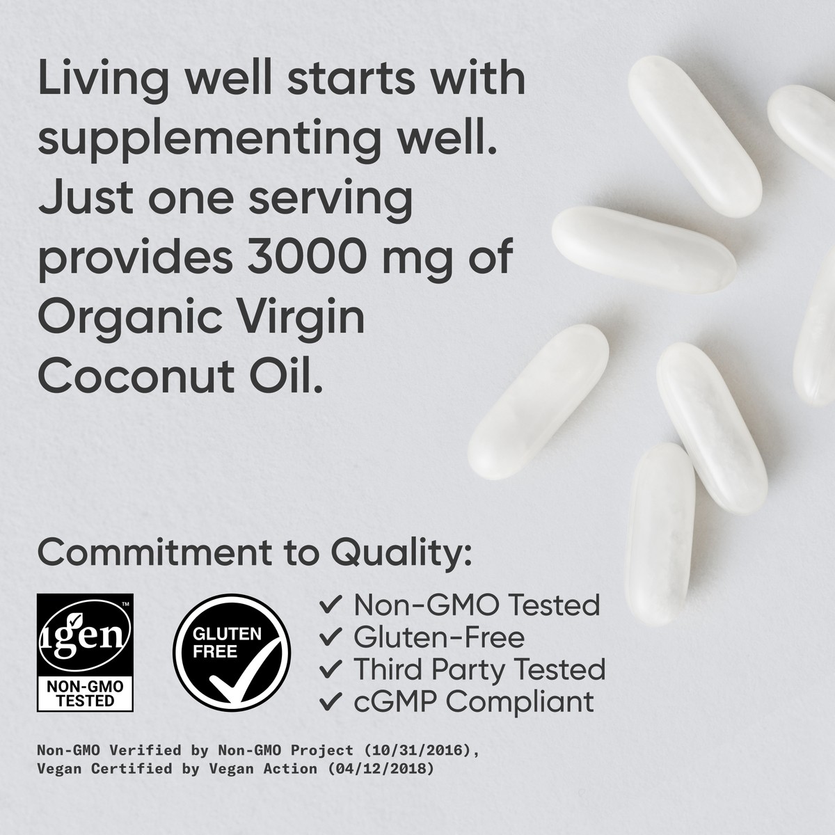 Organic Extra Virgin Coconut Oil 1000mg Vegan 120 Veggie Softgels Non-GMO