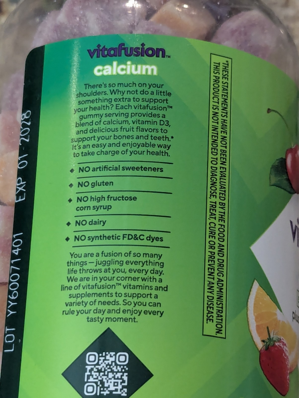 Vitafusion Calcium 500mg Plus Vitamin D3 Fruit & Cream 100 gummies exp: 01/2028