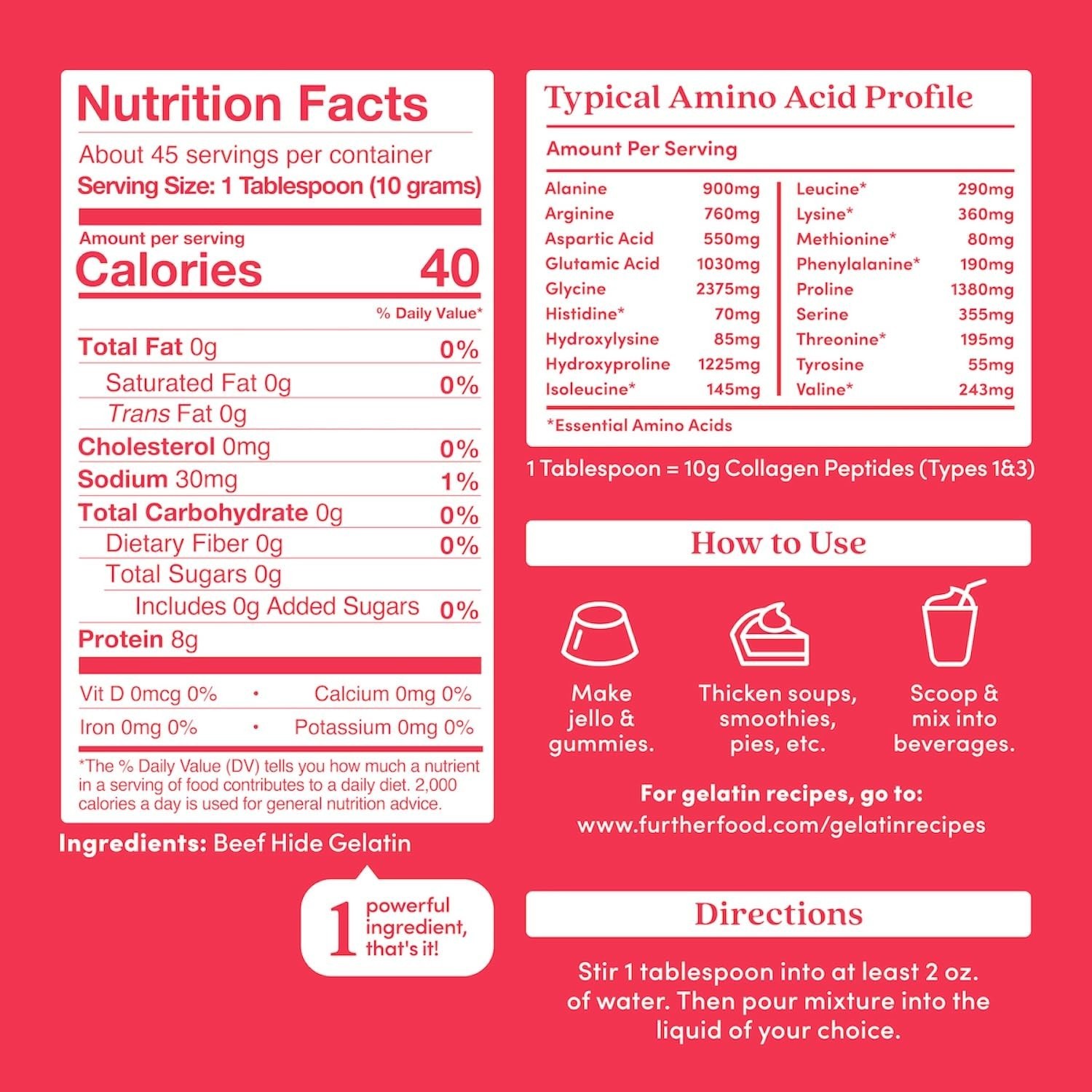 Natural Gelatin Powder – 15.87 oz Pack of Grain-Free & Keto-Friendly Gelatin