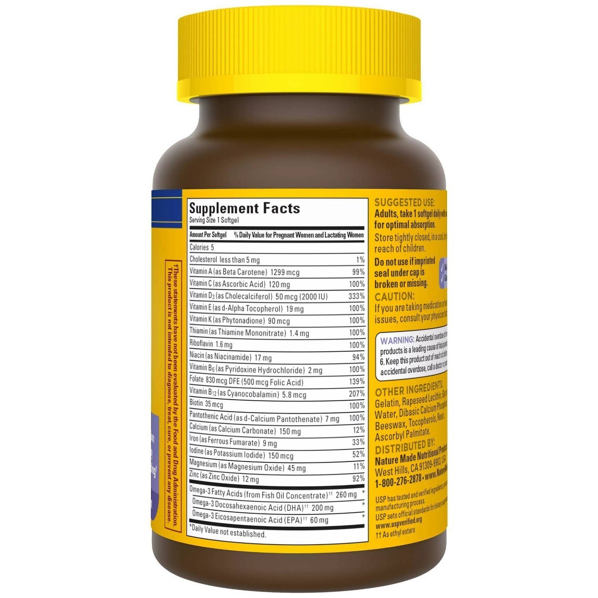 Nature Made Postnatal Multivitamin + DHA 200 mg Softgels, USP Verified – 60ct