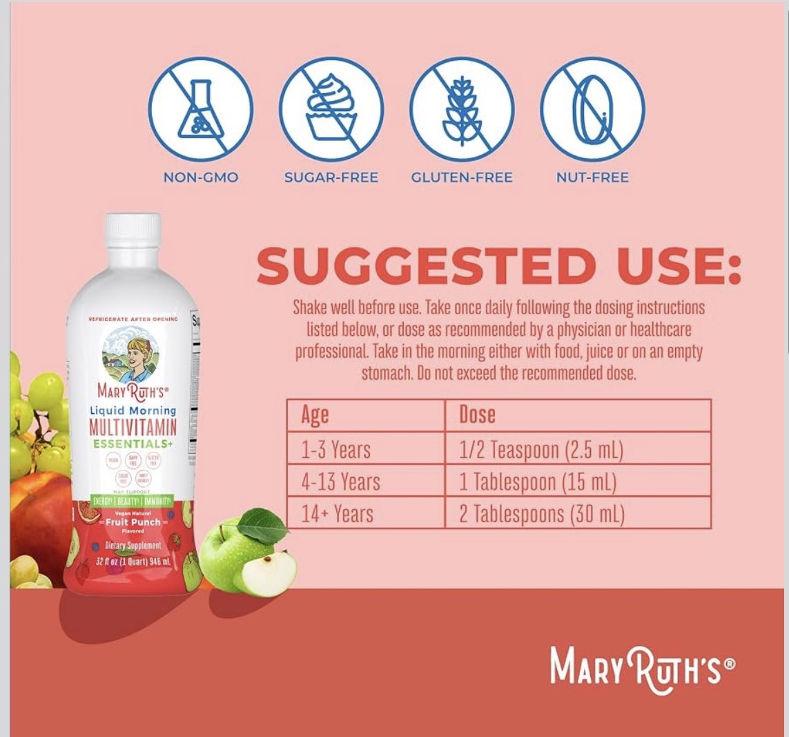 MaryRuth Organics Liquid Morning Multivitamin 12/2027 Fruit Punch 32floz