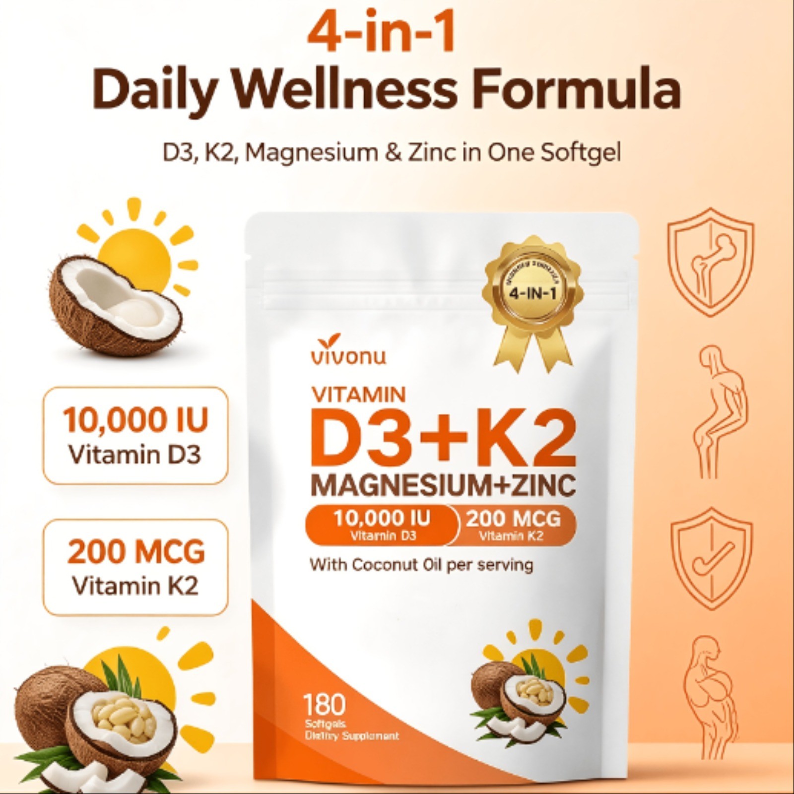Vitamin D3 K2 Magnesium Zinc Softgel Cardiovascular Health Support Support