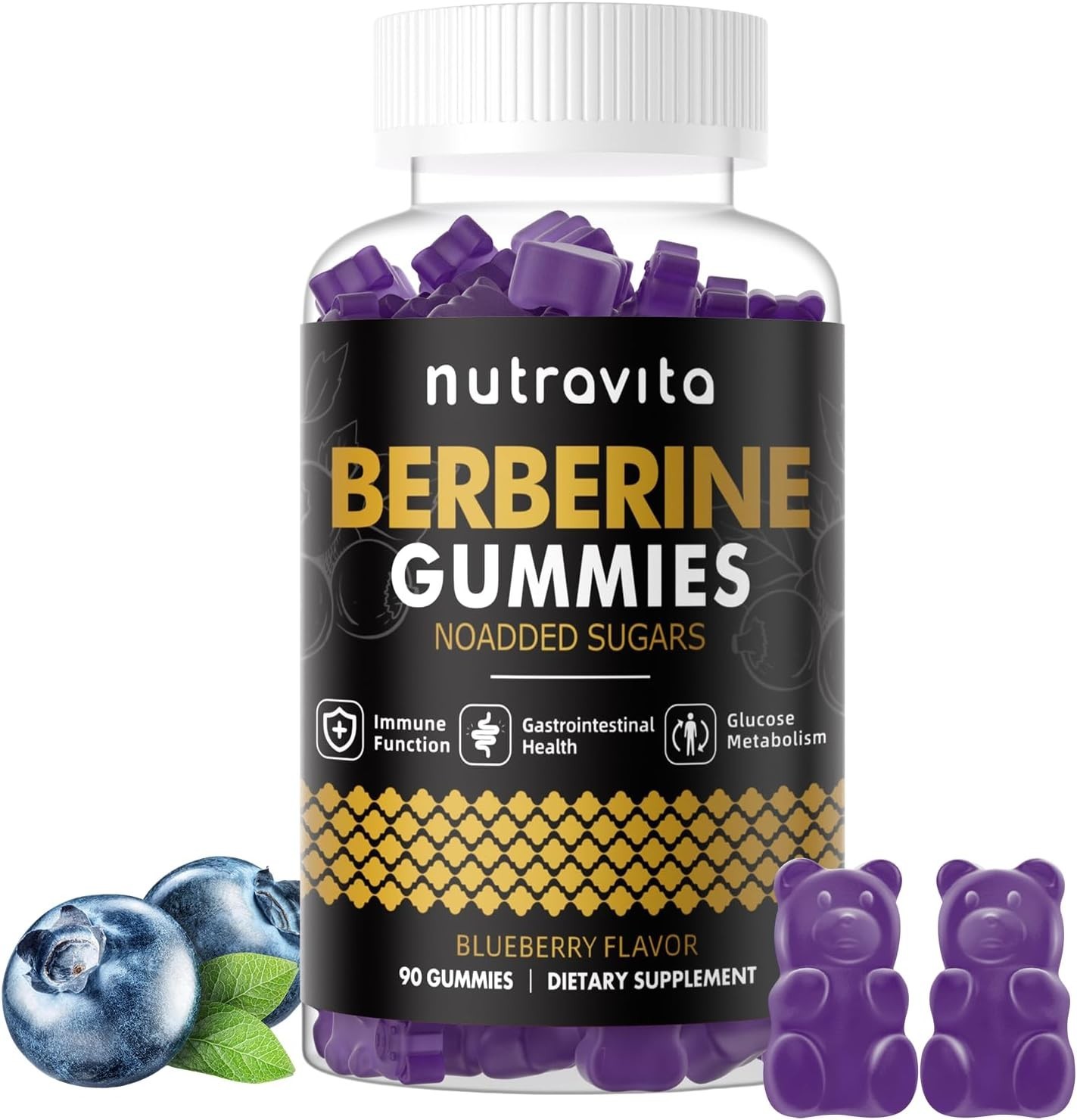 Berberine Gummies with Ceylon Cinnamon 1500mg High Potency Berberine HCL Supp…