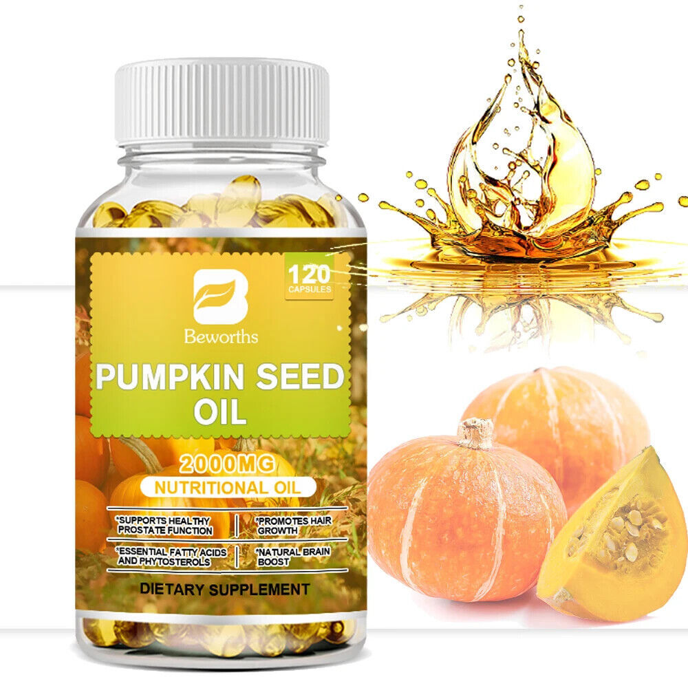 2000mg Pumpkin Seed Oil Capsules 120pcs,1/2/4Bottles,Support Brain;Prostate