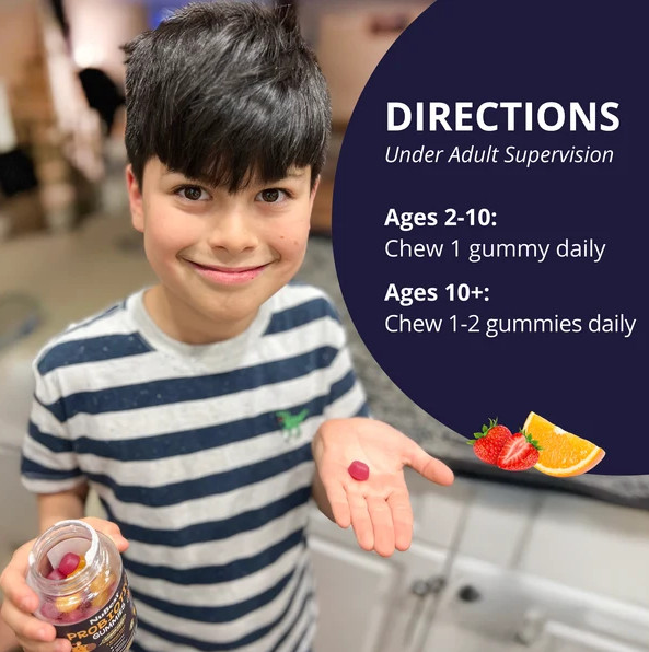 Kids & Teens Probiotic Gummies Sugar Free Daily Gut Health Support Ages 2-18