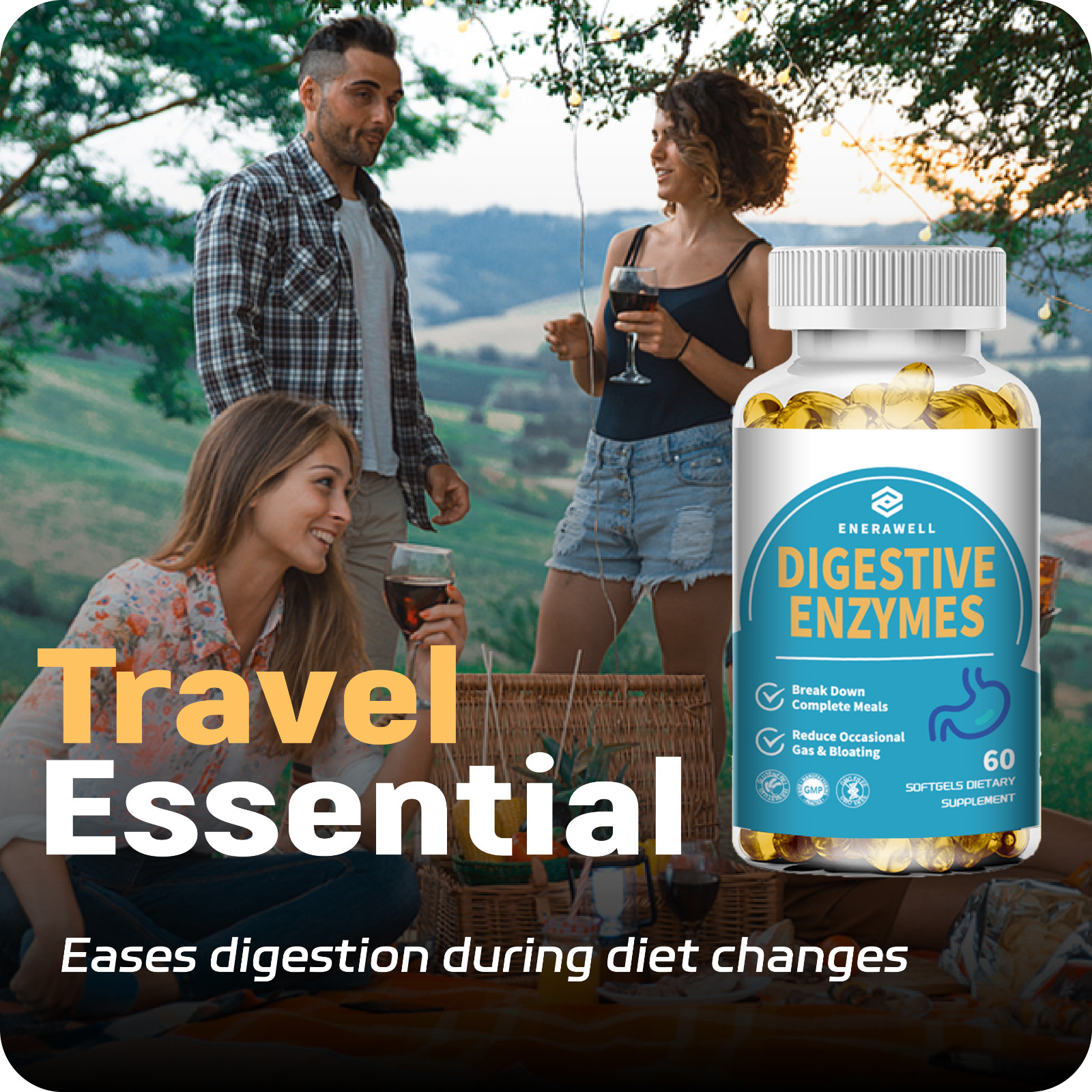 Digestive Enzymes w/ Prebiotic & Probiotics, Gas, Constipation & Bloating Relief