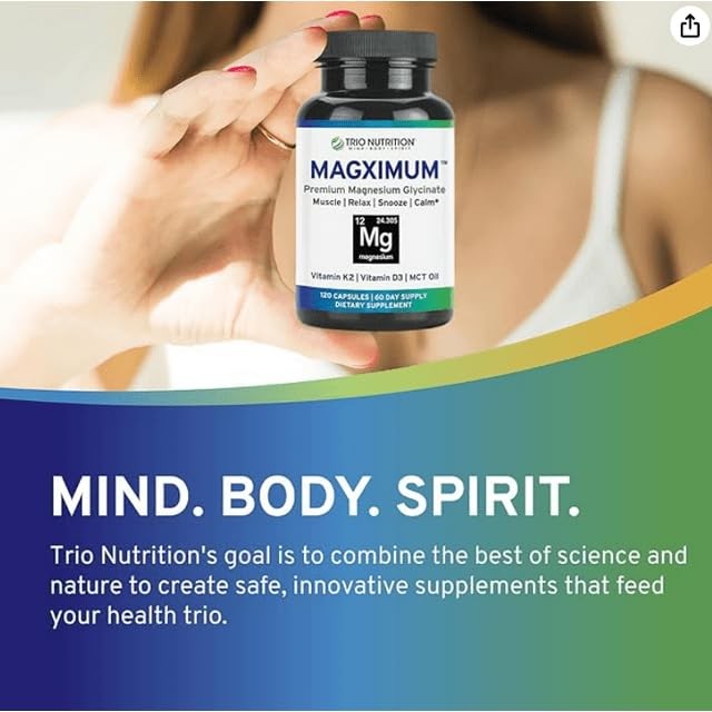 Trio Nutrition MagX Magnesium Glycinate, Vitamin D3, 120 Count (Pack of 1)