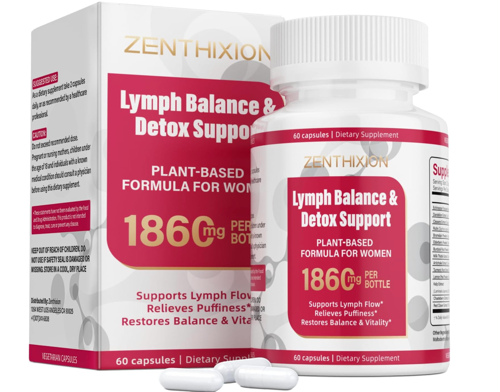 Lymphatic Drainage Supplement 1860mg Dandelion Burdock Turmeric 60 Capsules