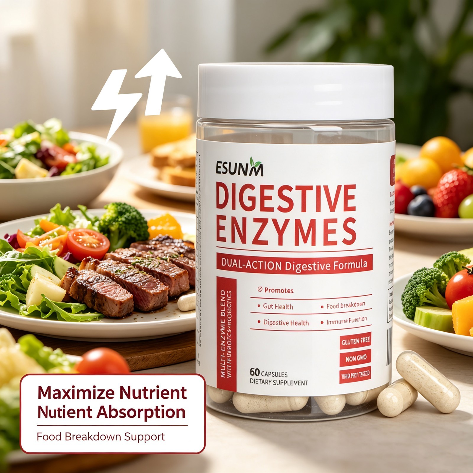 60ct Multi Digestive Enzyme Supplement Food Breakdown Nutrient Absorption