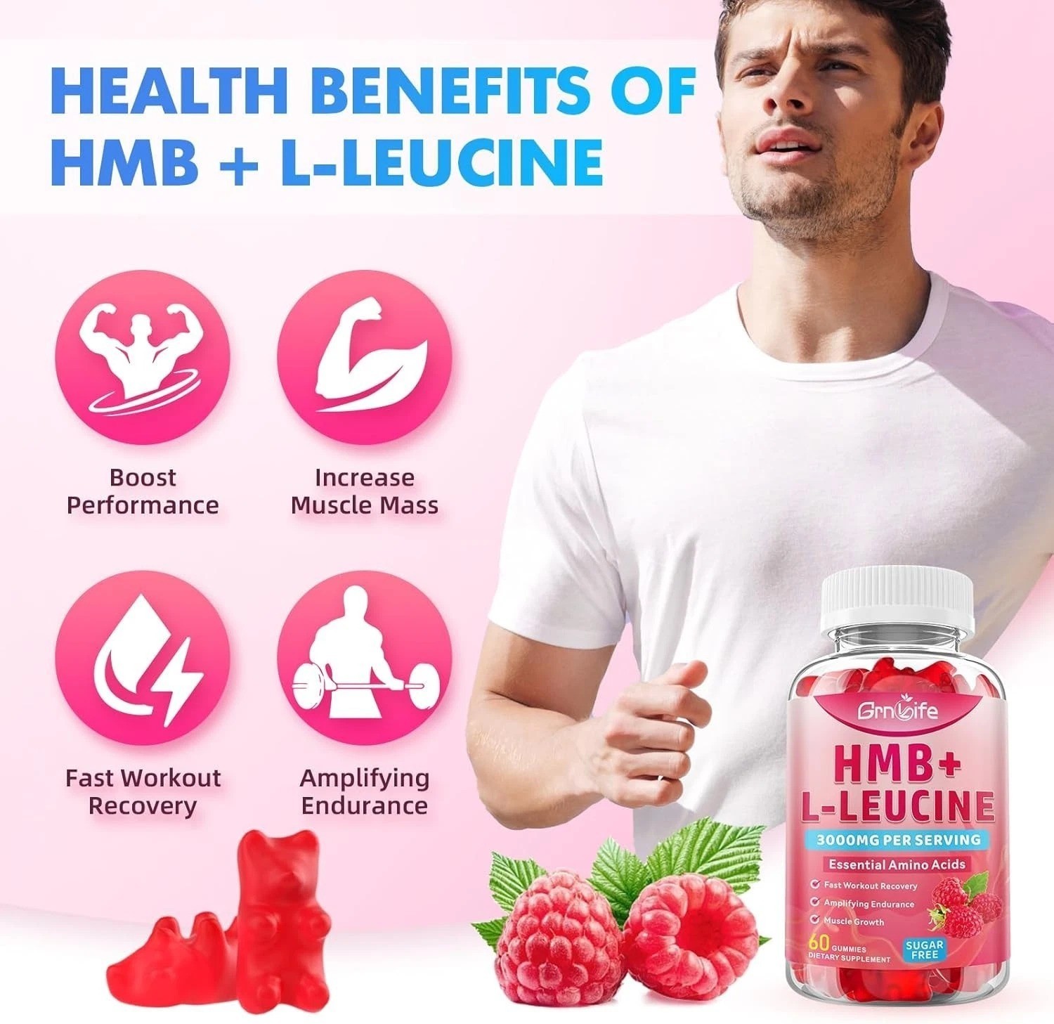 HMB and L-Leucine Gummies, HMB and Leucine Amino Acid for Adults & Elder, for Mu