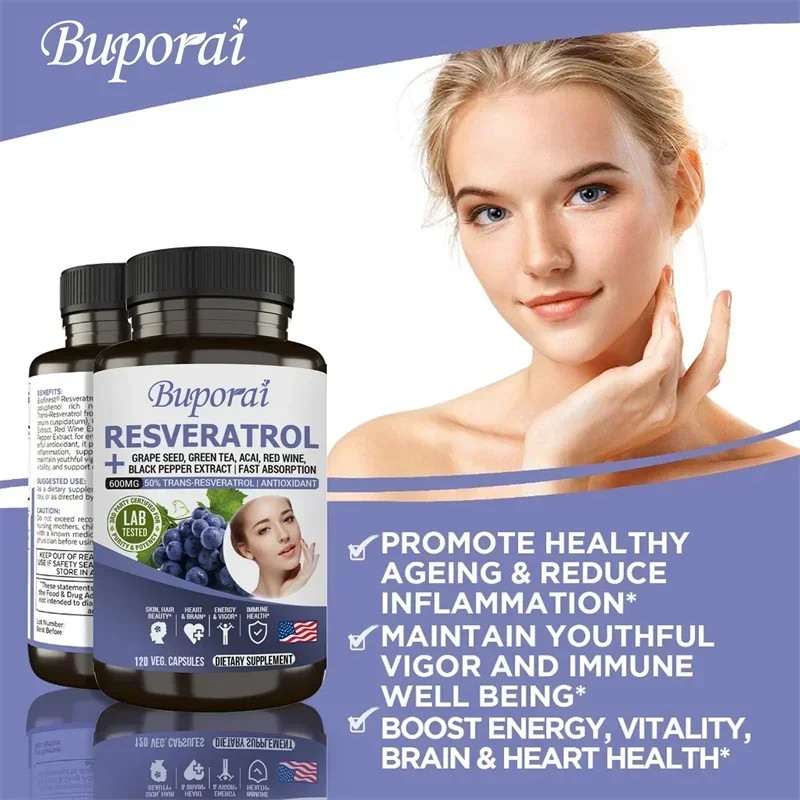 Resveratrol 120pcs,Energy and Focus,Supports Heart,Joint & Brain Function Health