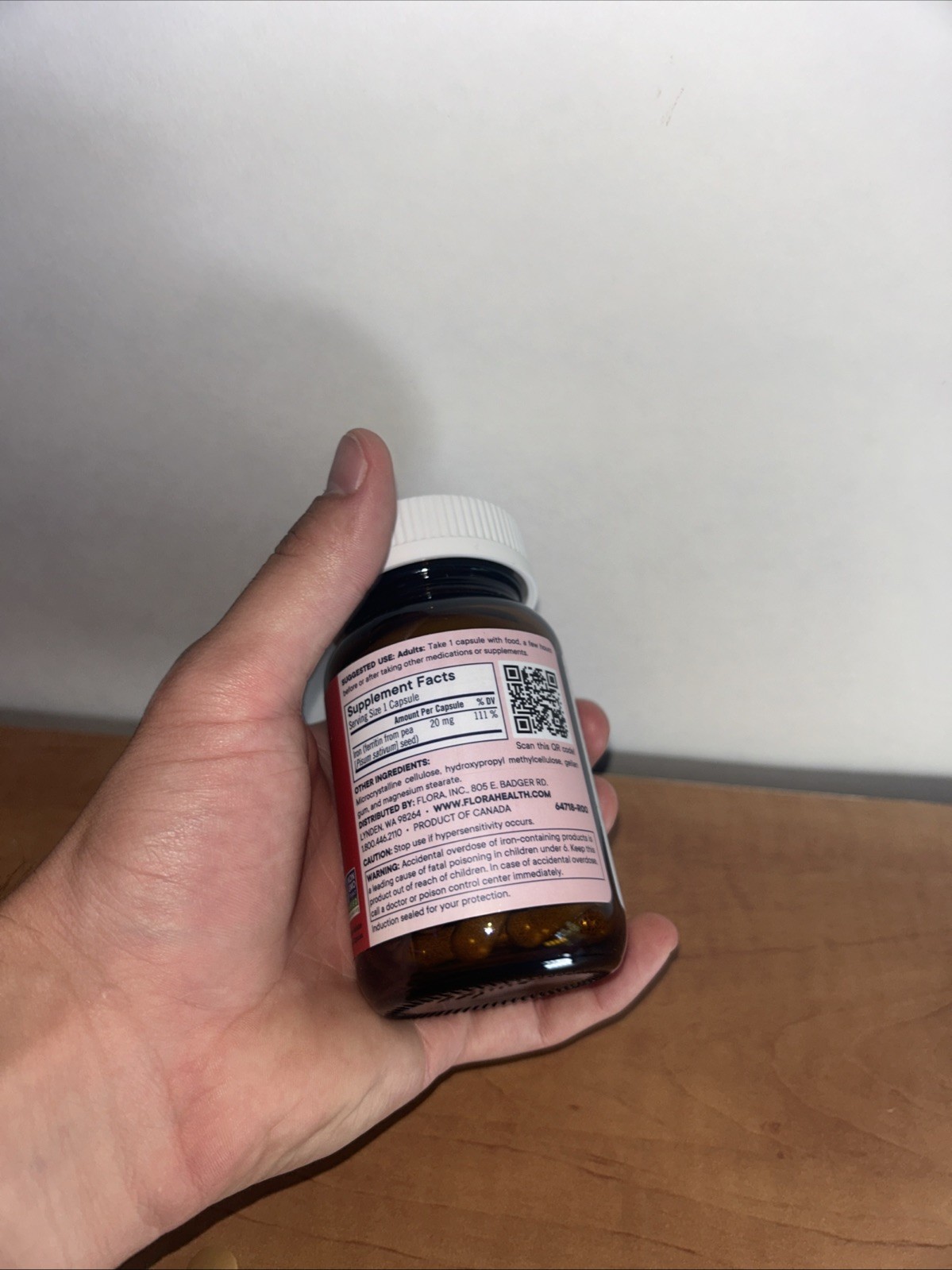 Flora Ferritin+ Delayed-Release Iron Capsules Vegan Gluten-Free Non-GMO, 30 ct