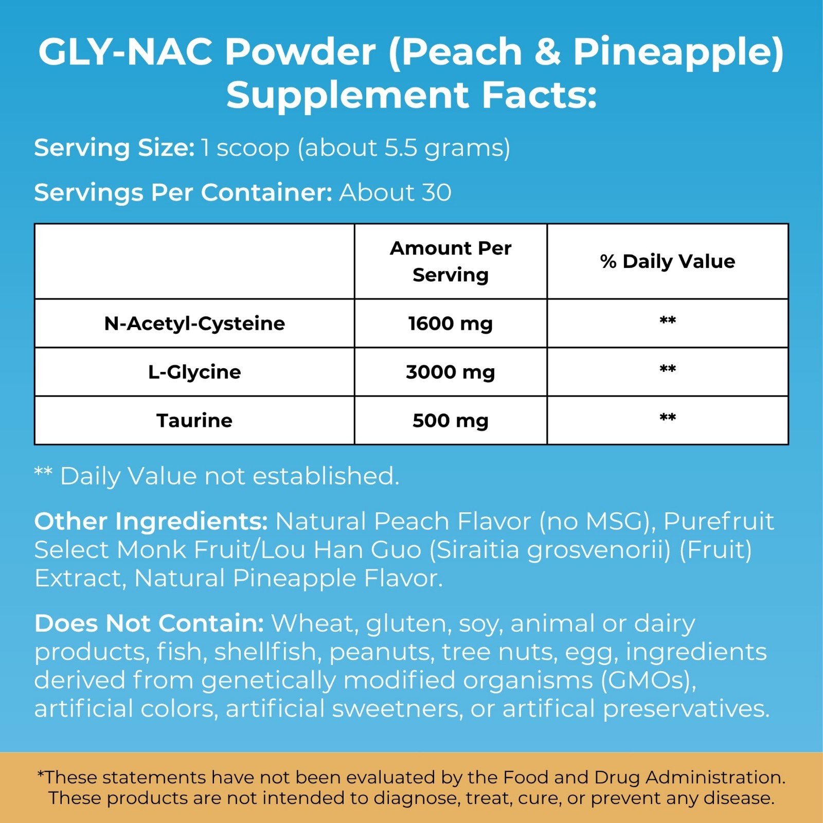 N-Acetyl-L-Cysteine & Glycine Supplement | Taurine Blend, Peach Pineapple Flavor