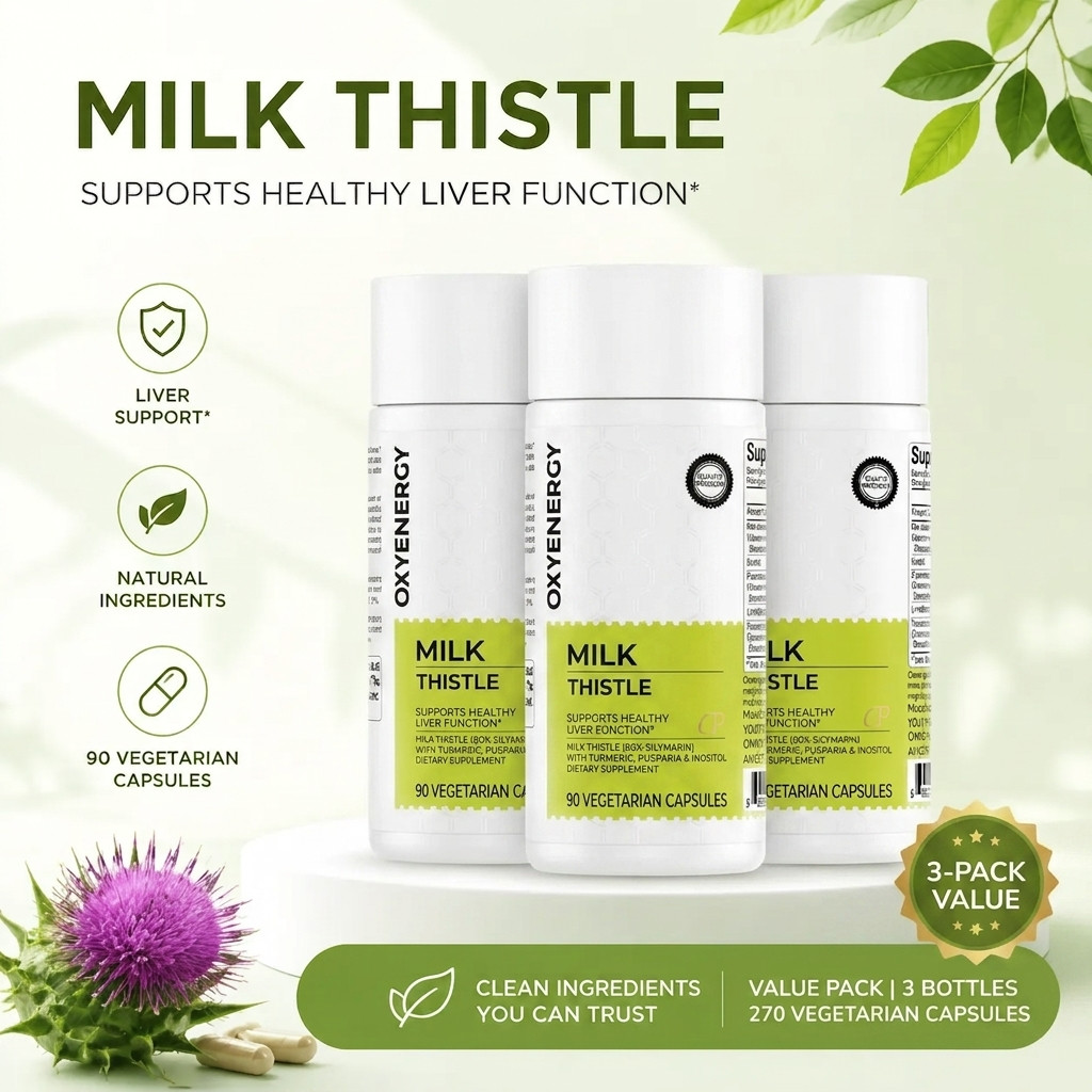 OXYENERGY Milk Thistle Liver Support 3-Pack Silymarin Turmeric 180 Veggie Caps