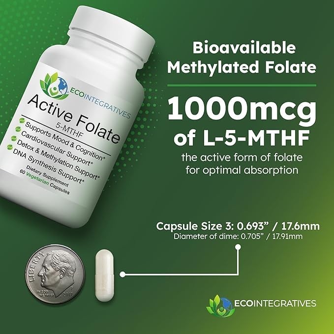 EcoIntegratives Active Folate Methylfolate 5-MTHF – Methylated Folate 1000 mc…