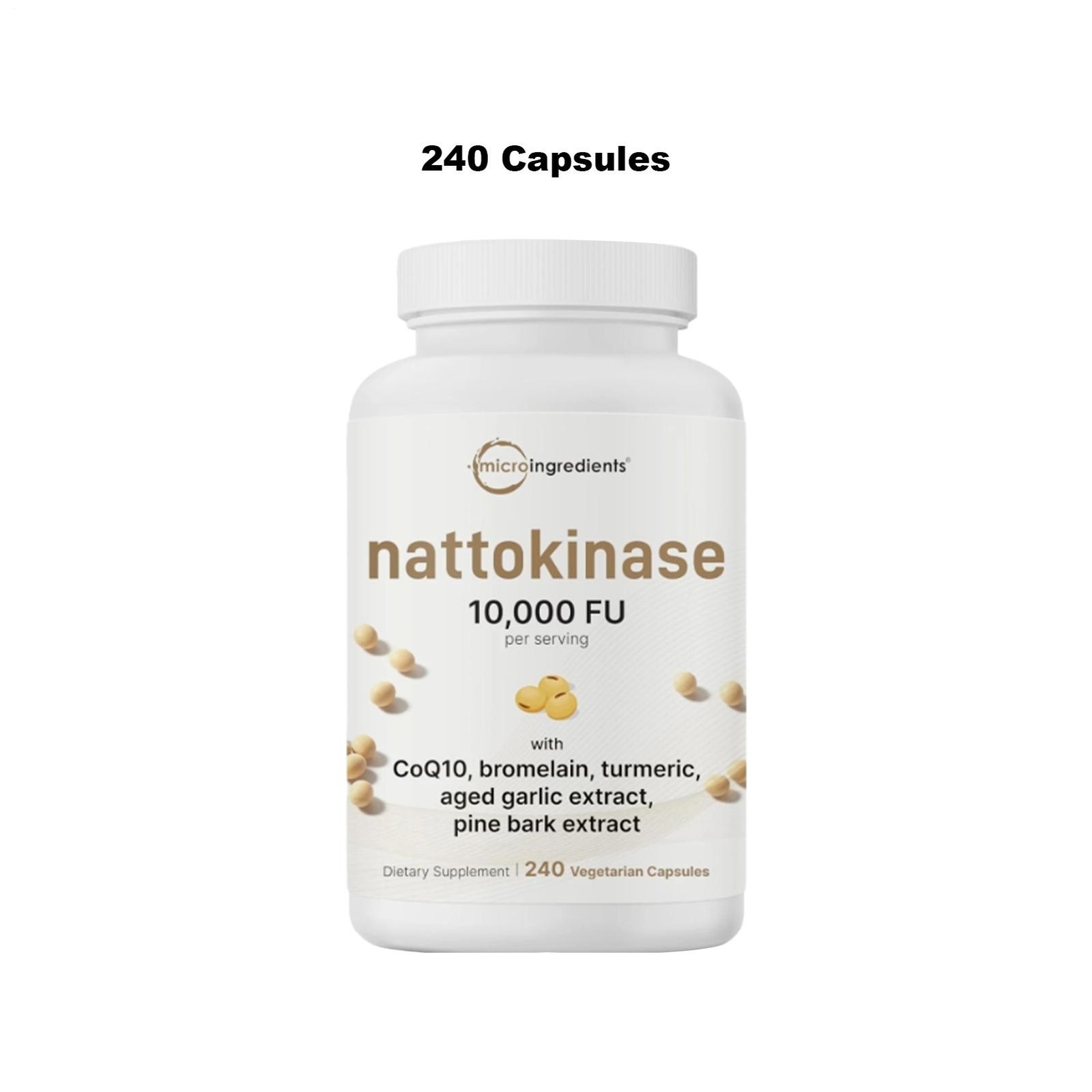 Nattokinase 10,000 FU Per Serving (Natural Natto Extract), 240 Vegetarian Capsul